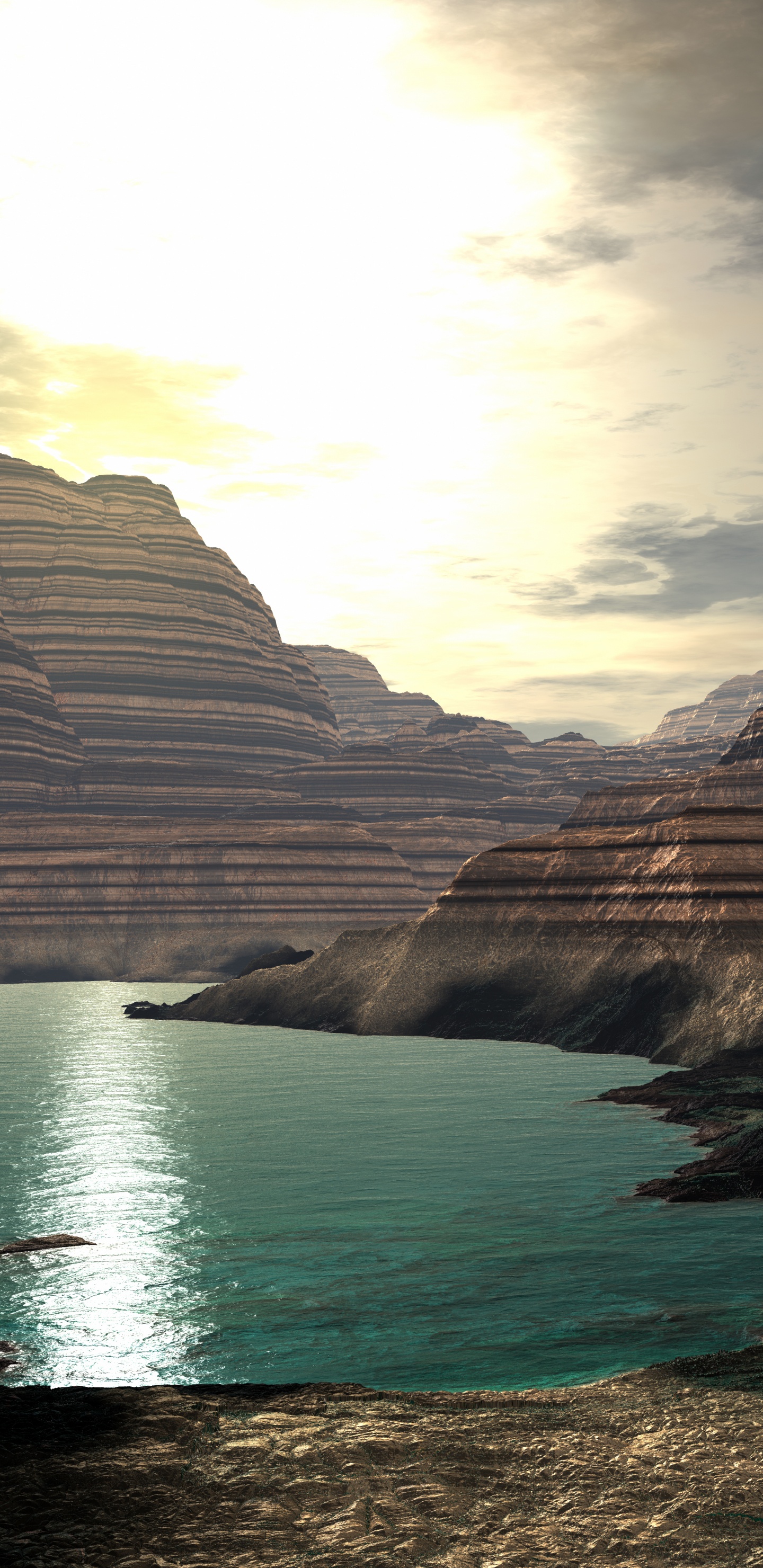 Brauner Felsiger Berg Neben Gewässer Tagsüber During. Wallpaper in 1440x2960 Resolution