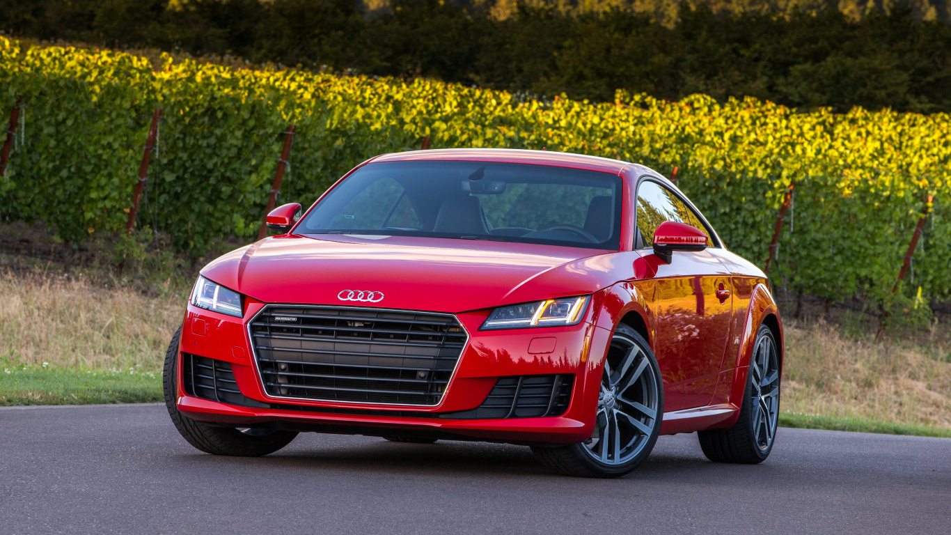 Red Audi Coupe on Road During Daytime. Wallpaper in 1366x768 Resolution