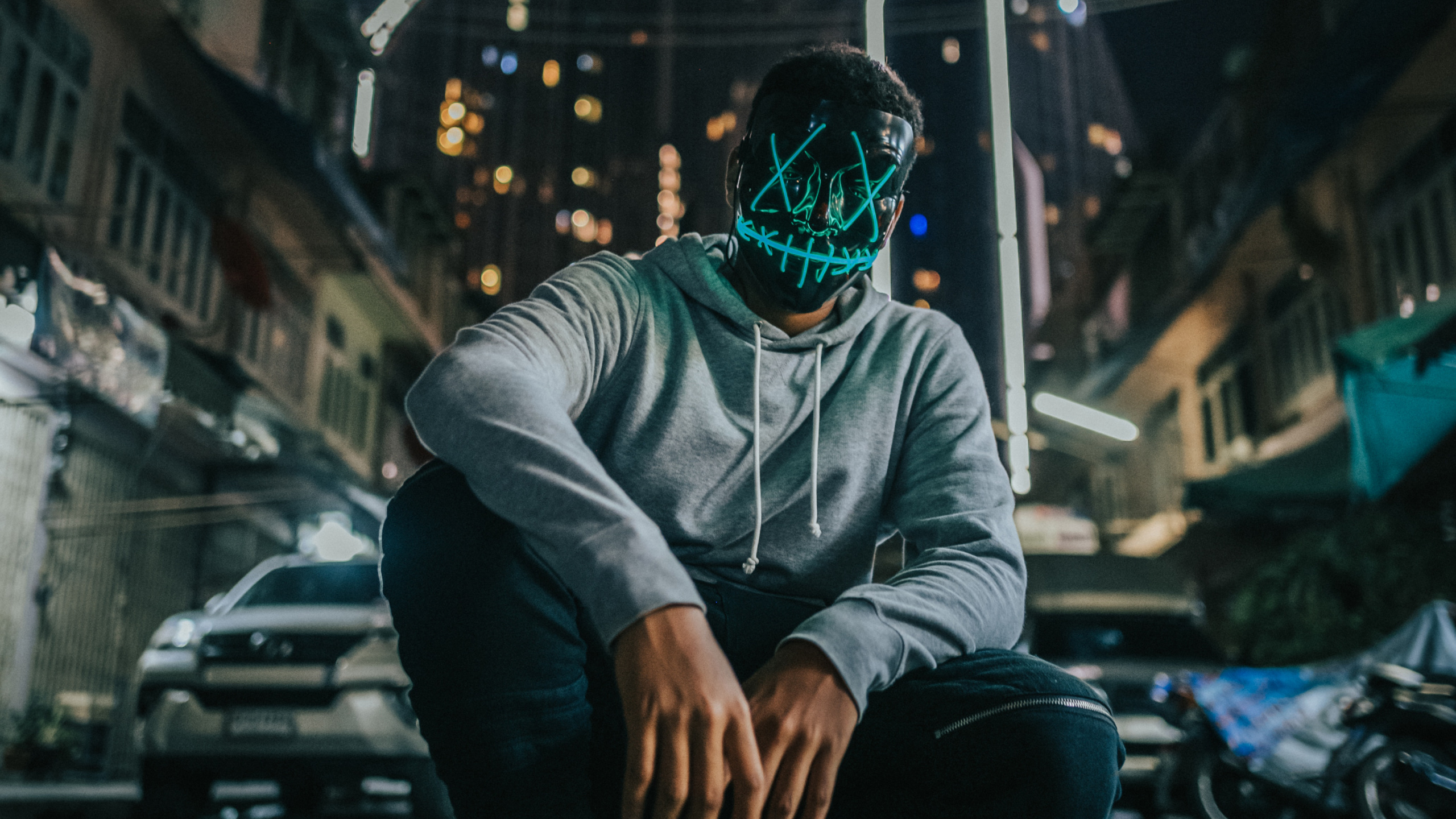 Mask, Urban Area, Headgear, Street, City. Wallpaper in 2560x1440 Resolution