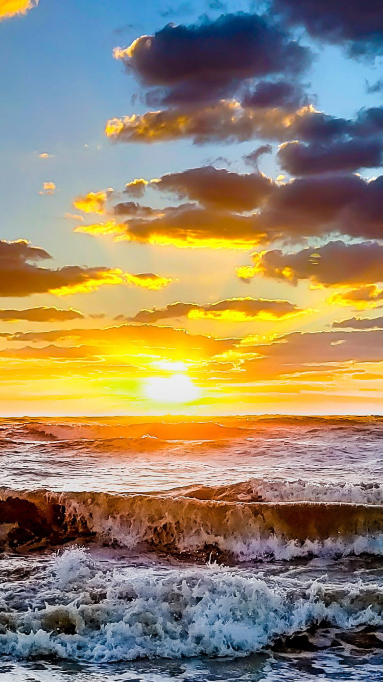 Sea, Horizon, Nature, Ocean, Sunset. Wallpaper in 750x1334 Resolution