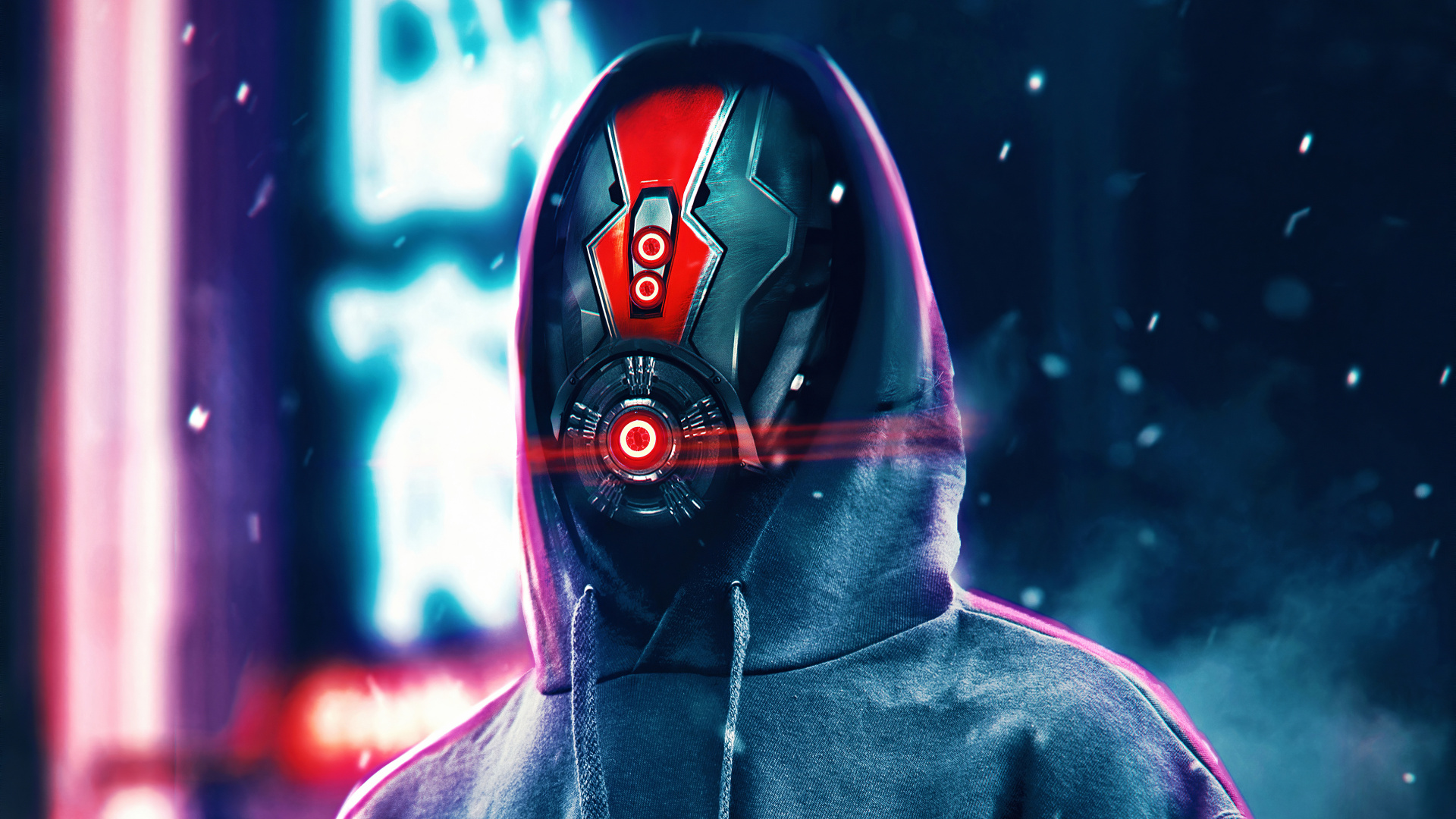 Person in Black and Red Hoodie Wearing Black and Red Mask. Wallpaper in 1920x1080 Resolution