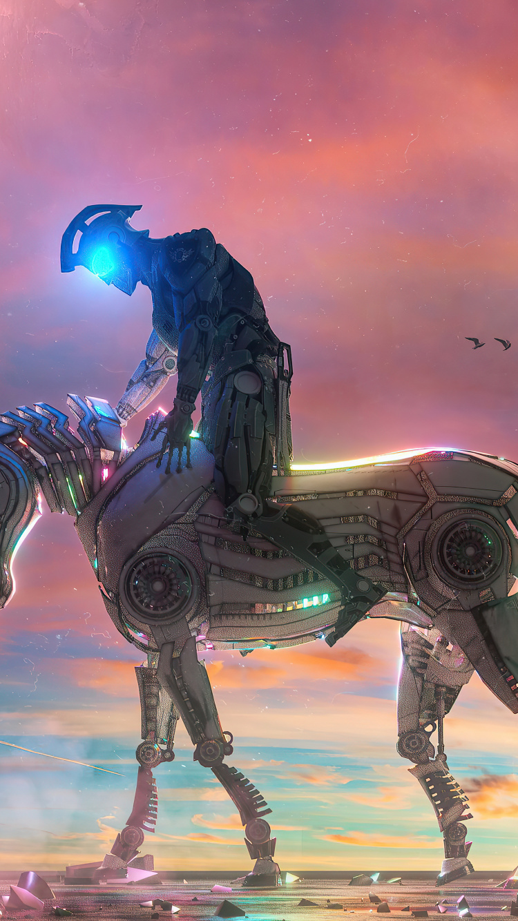 Caballo Cyborg, Arte Digital, Cyborg, Arte, Caballo de la Tachuela. Wallpaper in 750x1334 Resolution