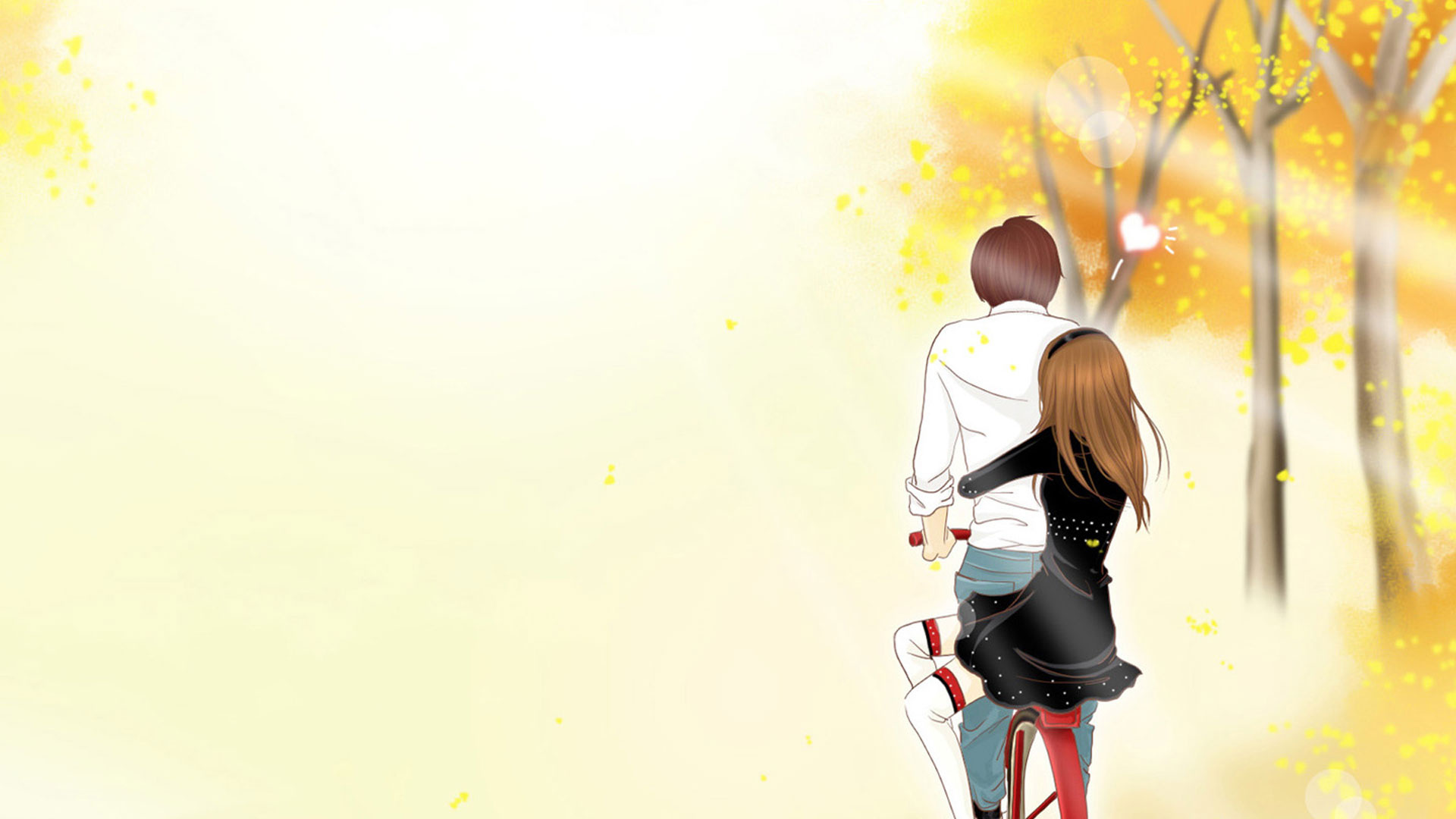 Woman in Black and White Long Sleeve Shirt and Black Pants Holding Red Bicycle Illustration. Wallpaper in 1920x1080 Resolution