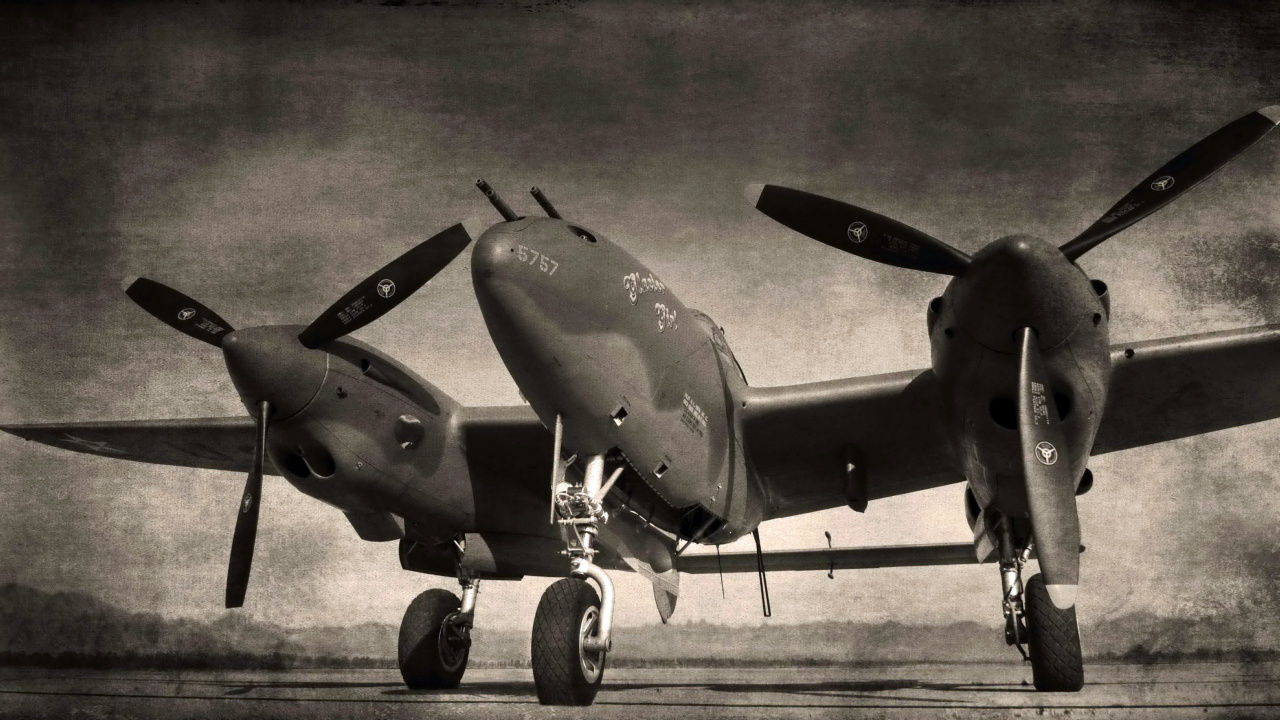 洛克希德 P-38 闪电, 航空, 螺旋桨, 军用飞机, 黑色和白色的 壁纸 1280x720 允许