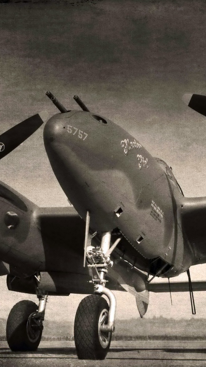 洛克希德 P-38 闪电, 航空, 螺旋桨, 军用飞机, 黑色和白色的 壁纸 720x1280 允许