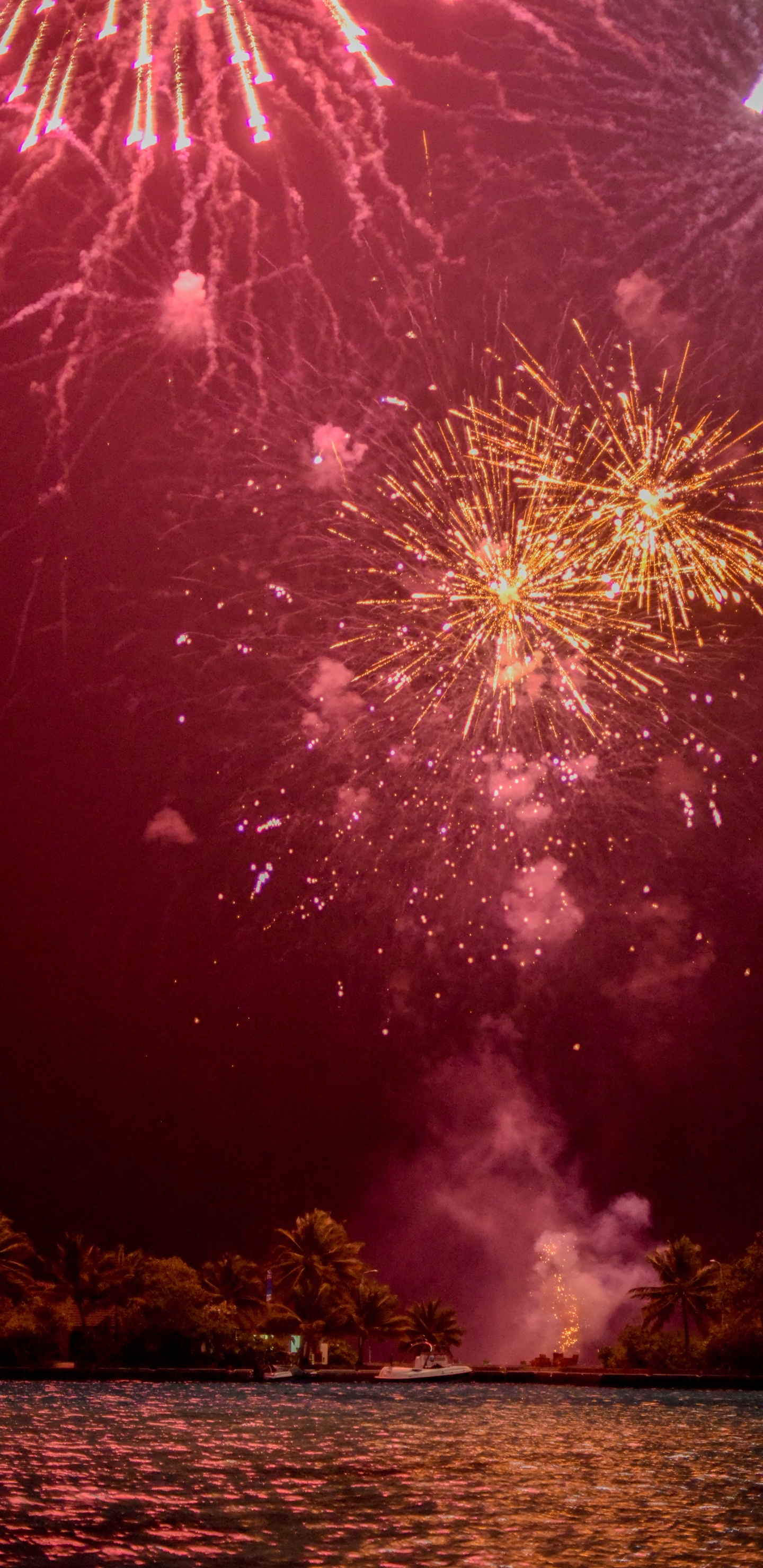 Artifice, le Jour de L'an, Red, Nuit, Pink. Wallpaper in 1440x2960 Resolution