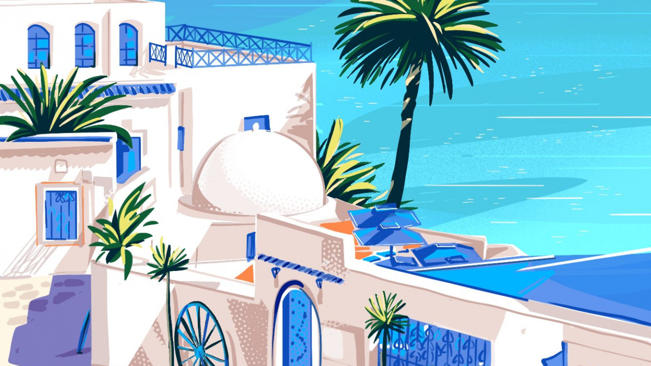 Vacances, Illustration, Eau, Propriété, Blue. Wallpaper in 1280x720 Resolution