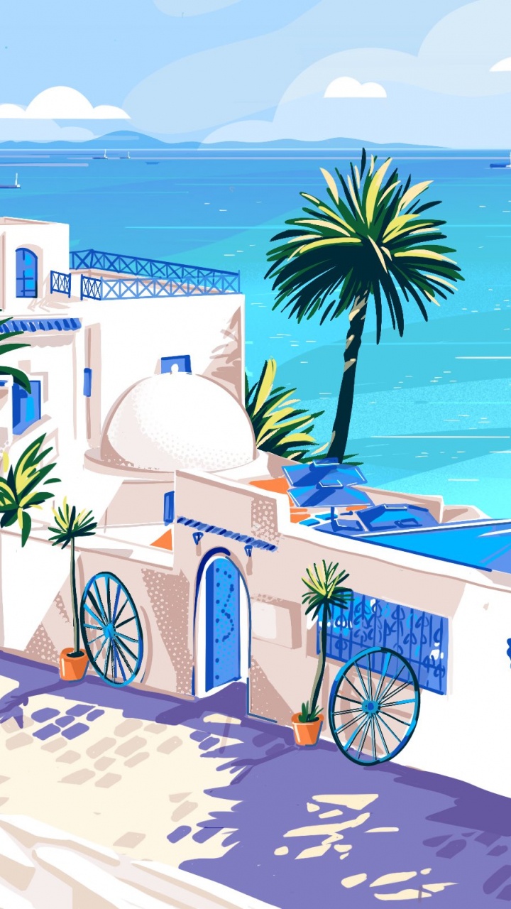 Vacances, Illustration, Eau, Propriété, Blue. Wallpaper in 720x1280 Resolution