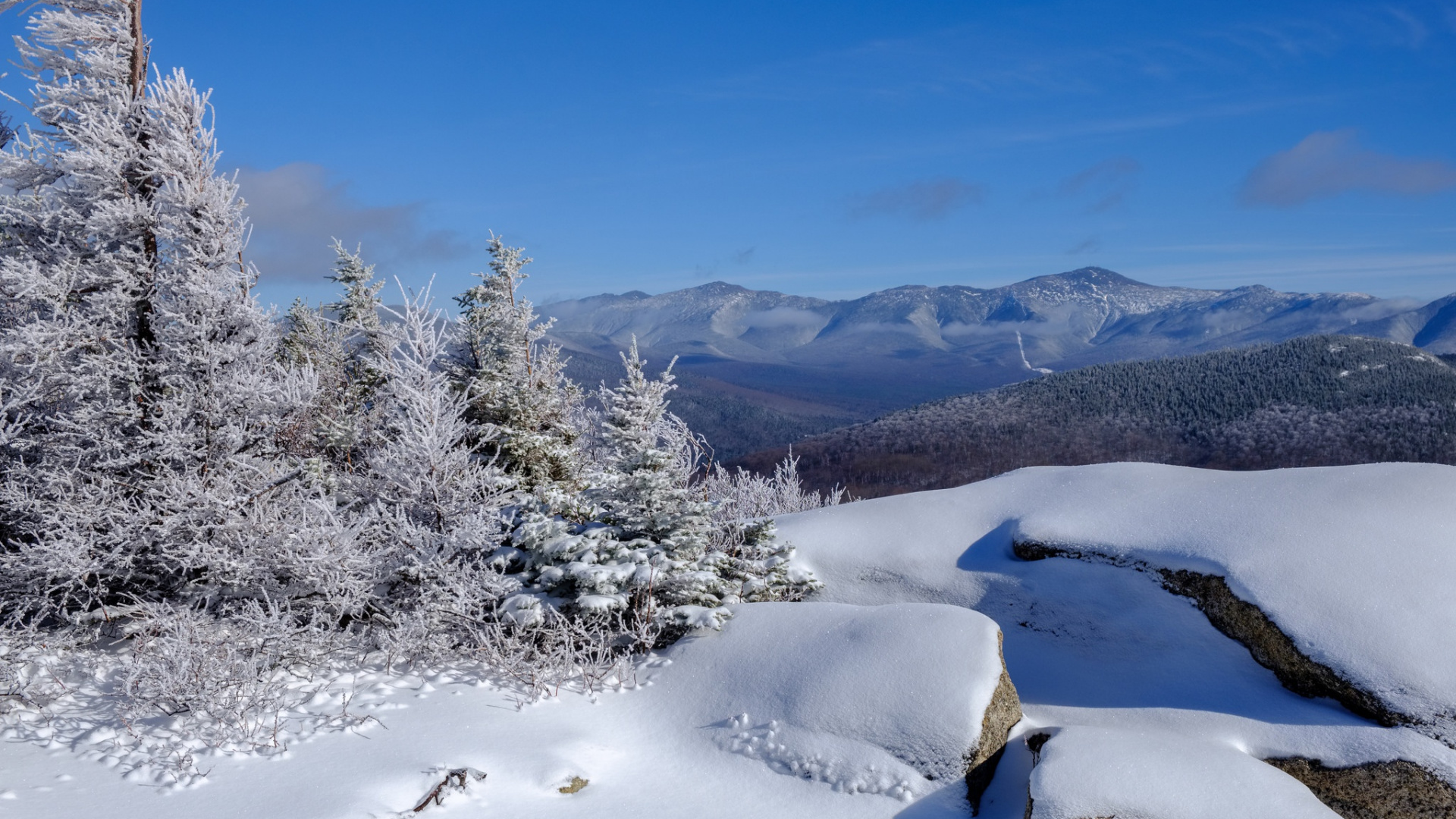 Snow Covered Trees and Mountains During Daytime. Wallpaper in 1920x1080 Resolution