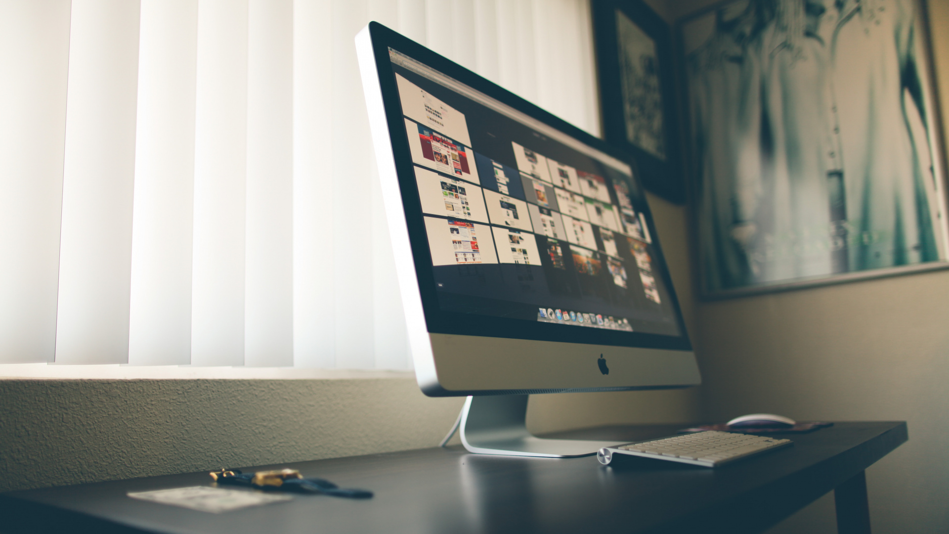 Silver Imac on Table Near Apple Magic Keyboard. Wallpaper in 1920x1080 Resolution