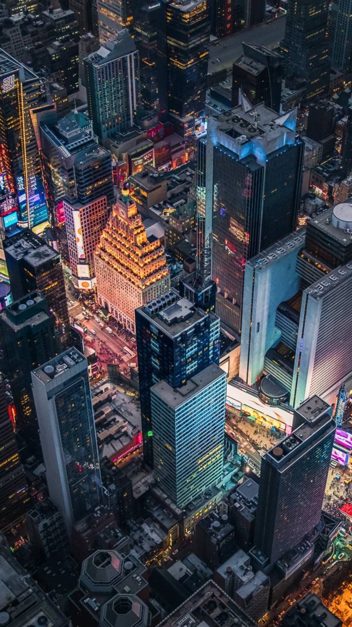 Aerial View of City Buildings During Night Time. Wallpaper in 720x1280 Resolution
