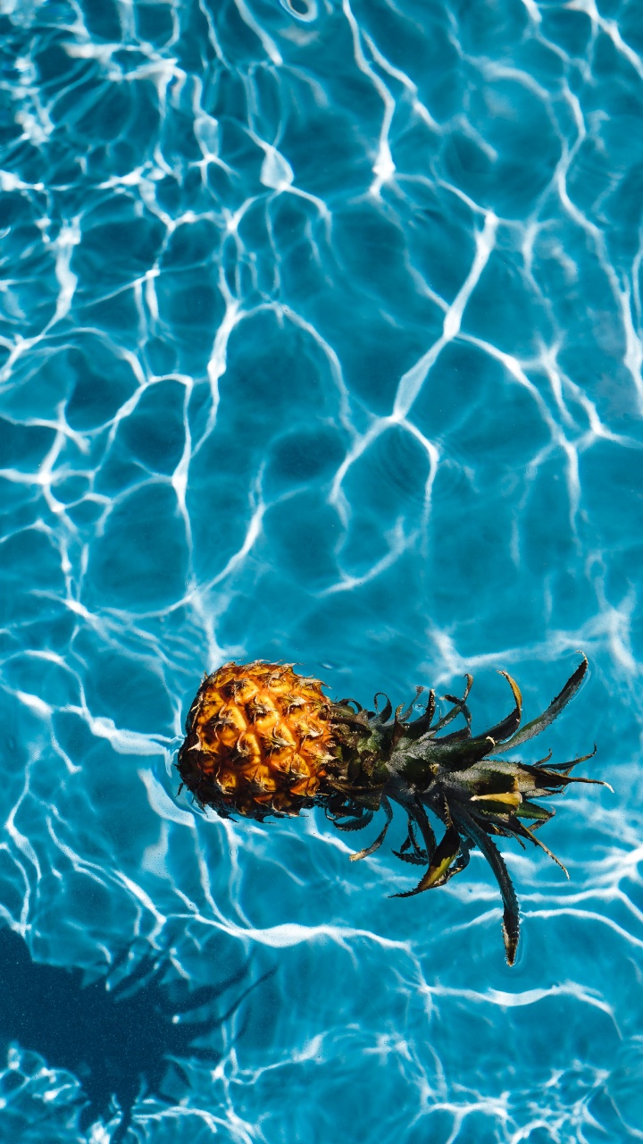 Brown and Green Pineapple Floating on Water. Wallpaper in 720x1280 Resolution