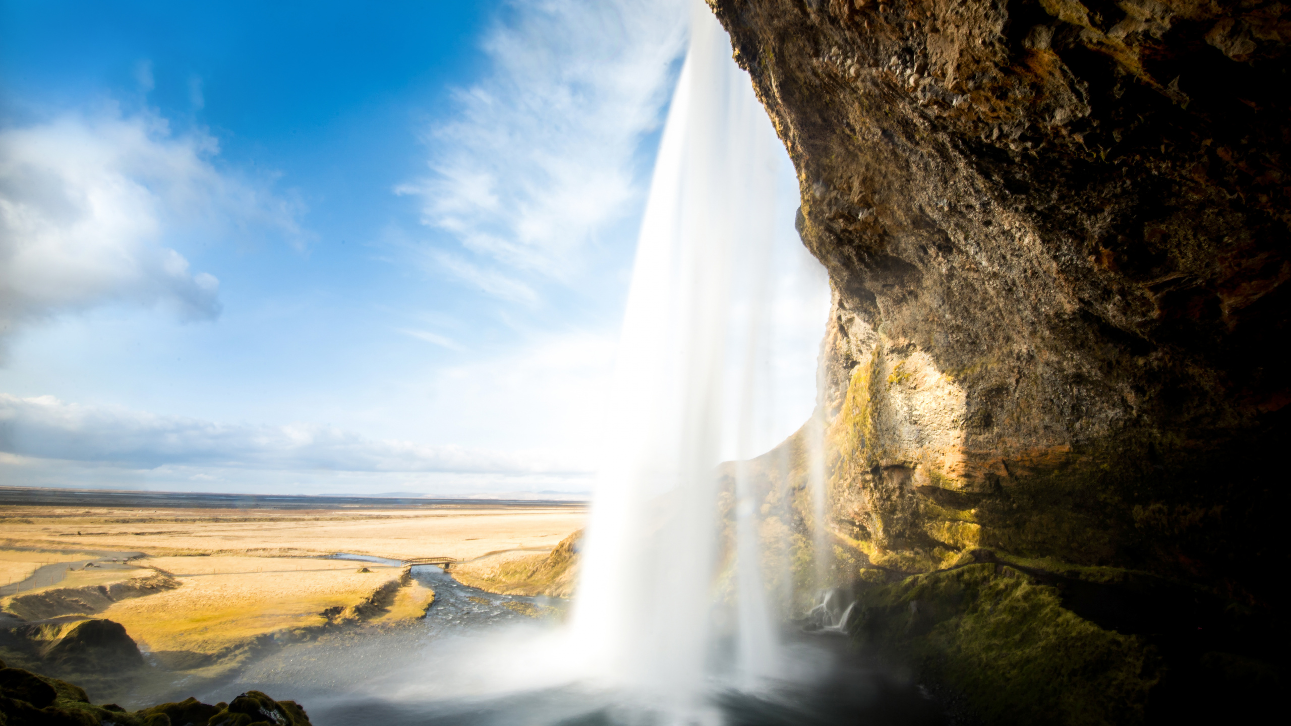 Seljalandsfoss, Cascade, Nature, Eau, Rock. Wallpaper in 2560x1440 Resolution