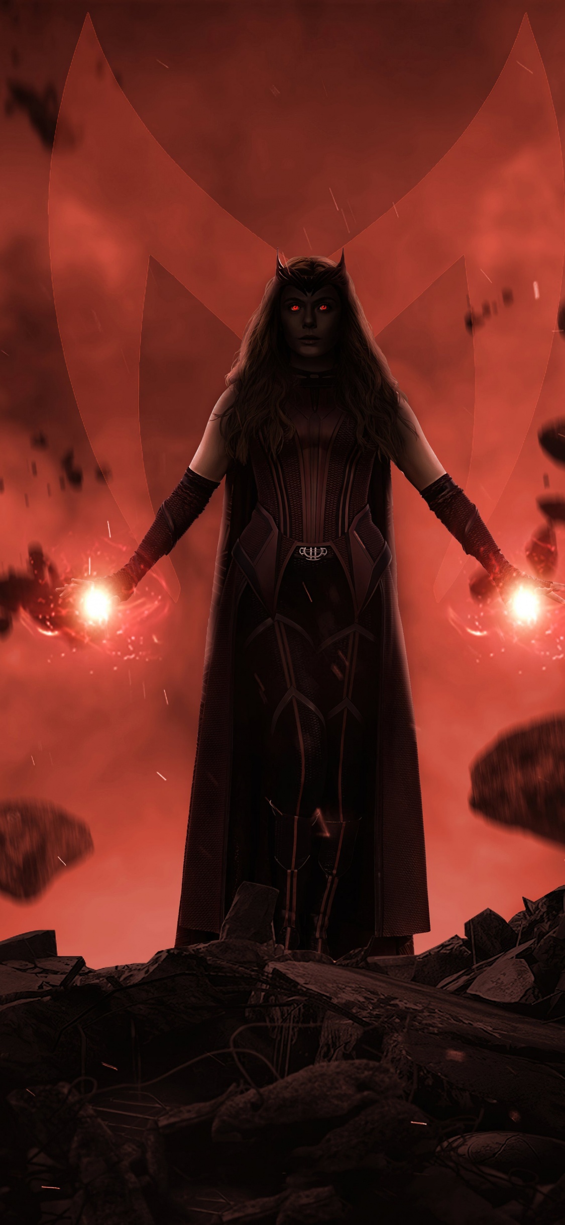 Wandavision, Wanda Maximoff, Elizabeth Olsen, Arte, Television. Wallpaper in 1125x2436 Resolution