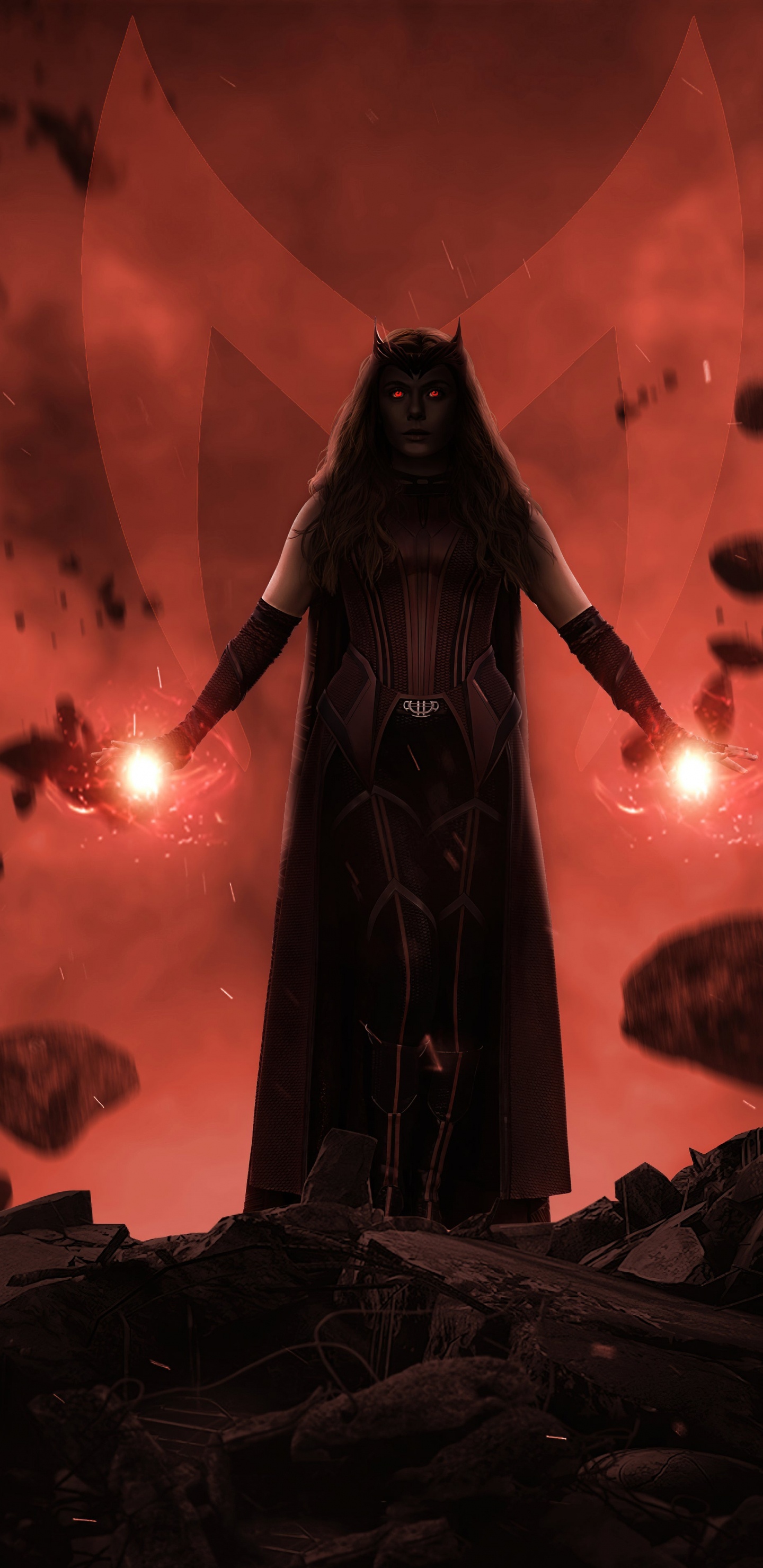 Wandavision, Wanda Maximoff, Elizabeth Olsen, Kunst, Fernsehen. Wallpaper in 1440x2960 Resolution