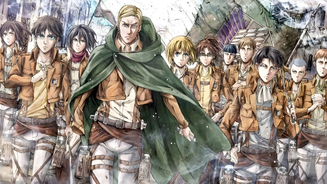 Pas de Carte de Fin, Jean Kirstein, Levi Ackerman, Attaque Sur Titan, Mikasa Ackerman. Wallpaper in 1366x768 Resolution