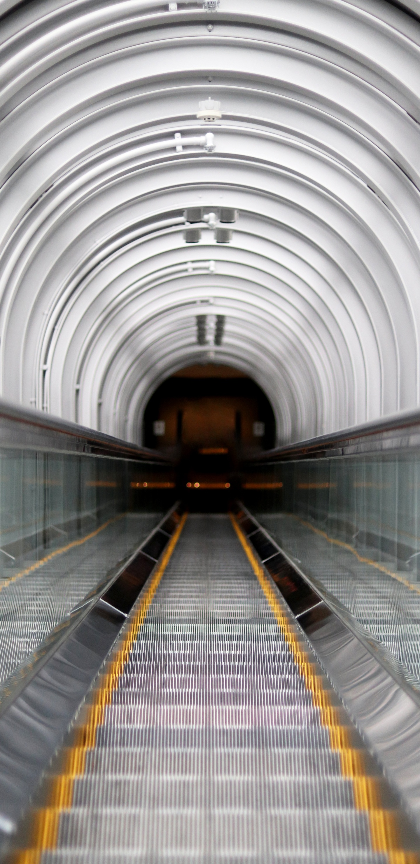 Weißer Und Schwarzer Tunnel Mit Brauner Holztür. Wallpaper in 1440x2960 Resolution