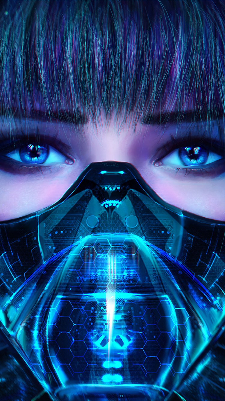 Femme Aux Cheveux Noirs Portant un Masque Noir. Wallpaper in 750x1334 Resolution