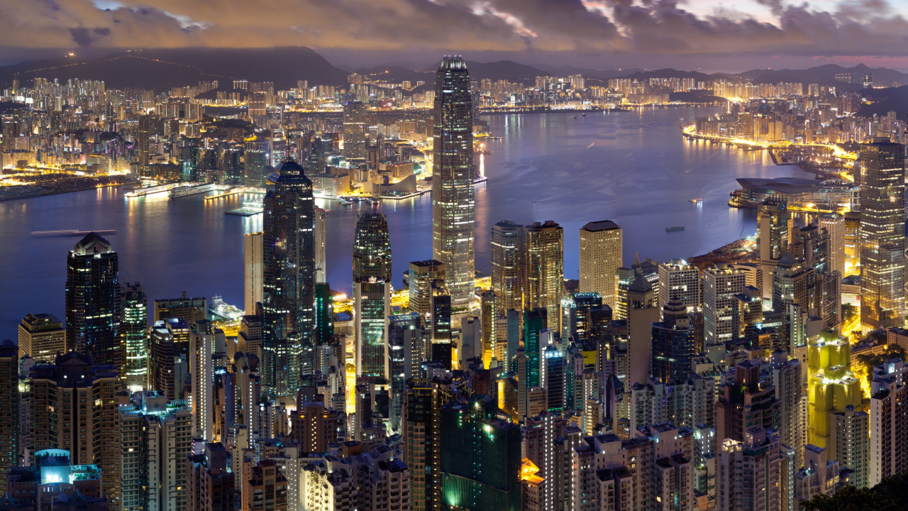 Horizonte de la Ciudad Durante la Noche. Wallpaper in 1280x720 Resolution