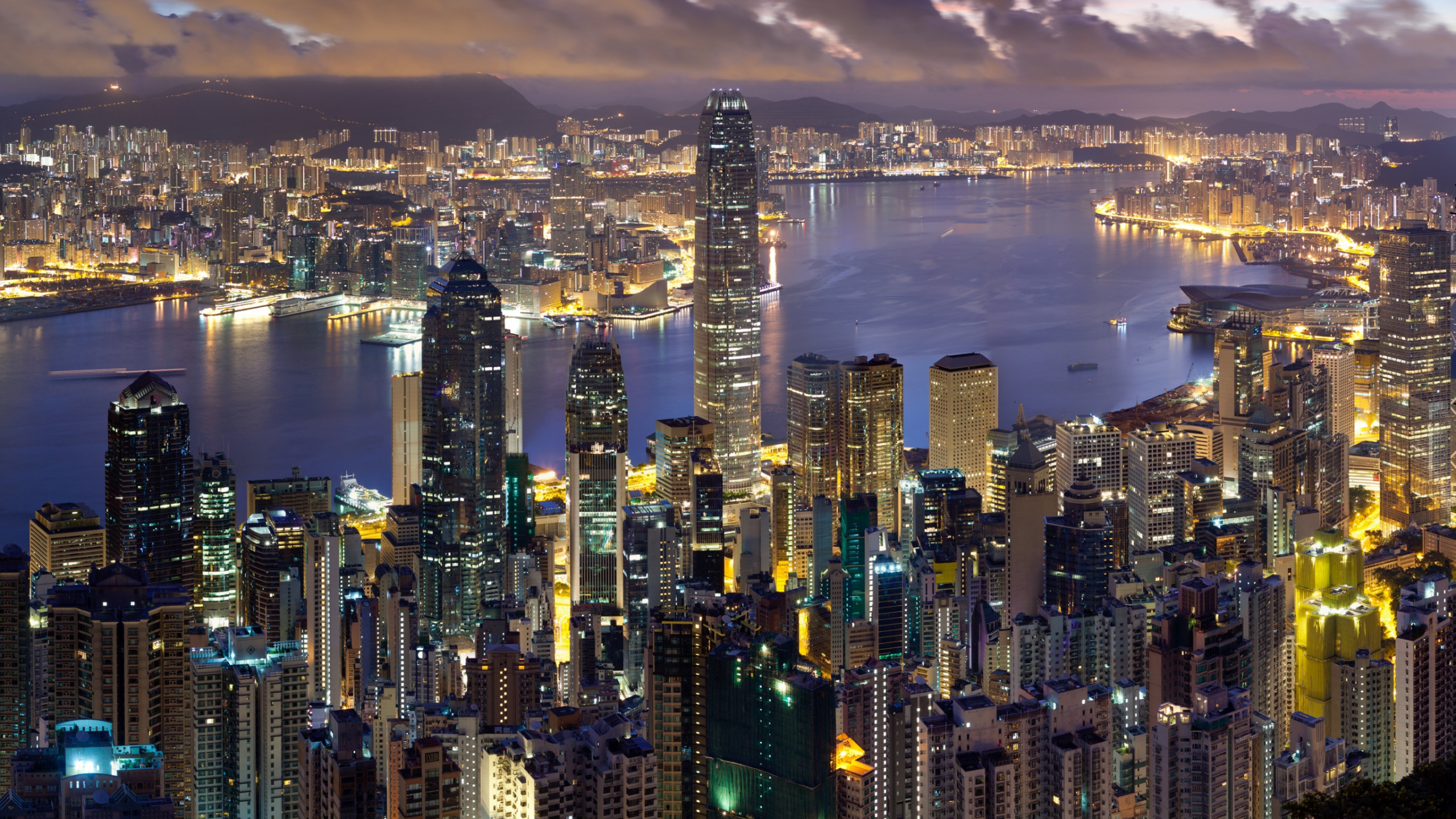 Skyline Der Stadt Bei Nacht Night. Wallpaper in 2560x1440 Resolution