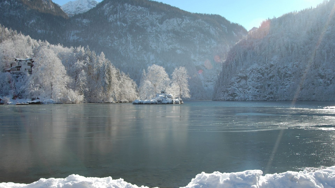 冰川湖, 峡湾, 德国, 反射, 冻结 壁纸 1366x768 允许