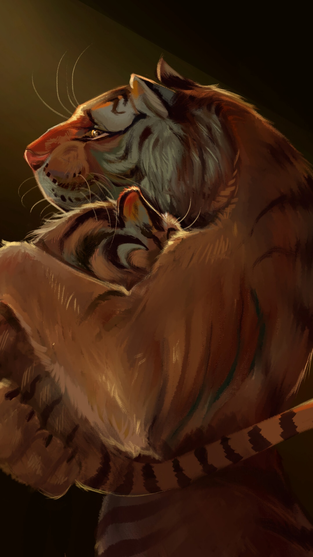 Brown and White Tiger Illustration. Wallpaper in 1080x1920 Resolution