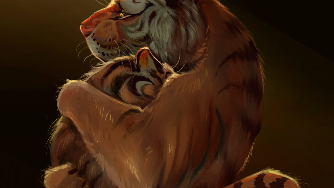 Brown and White Tiger Illustration. Wallpaper in 1280x720 Resolution