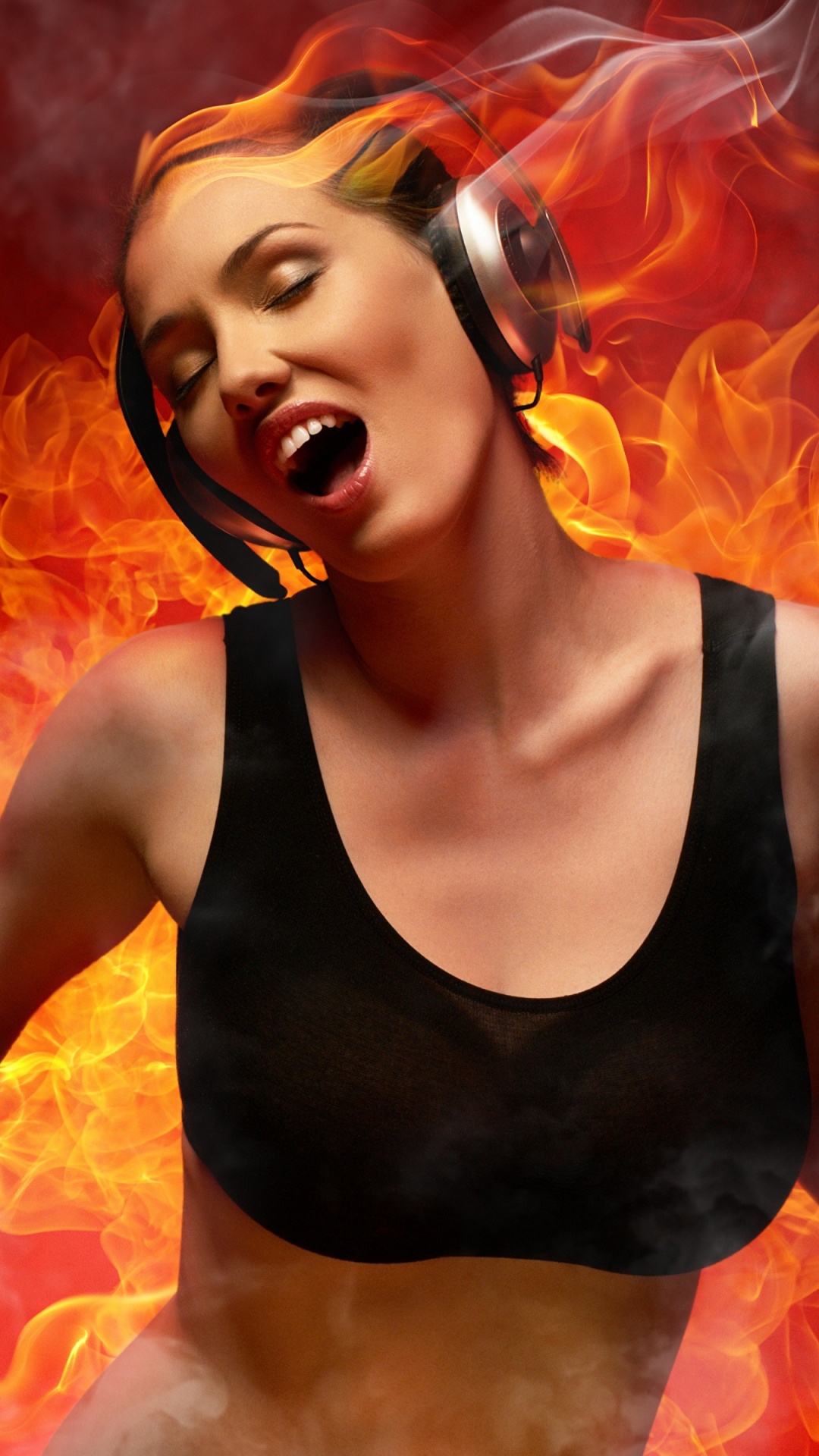 Flamme, Muskel, Feuer, DJ-mixer, Mädchen. Wallpaper in 1080x1920 Resolution