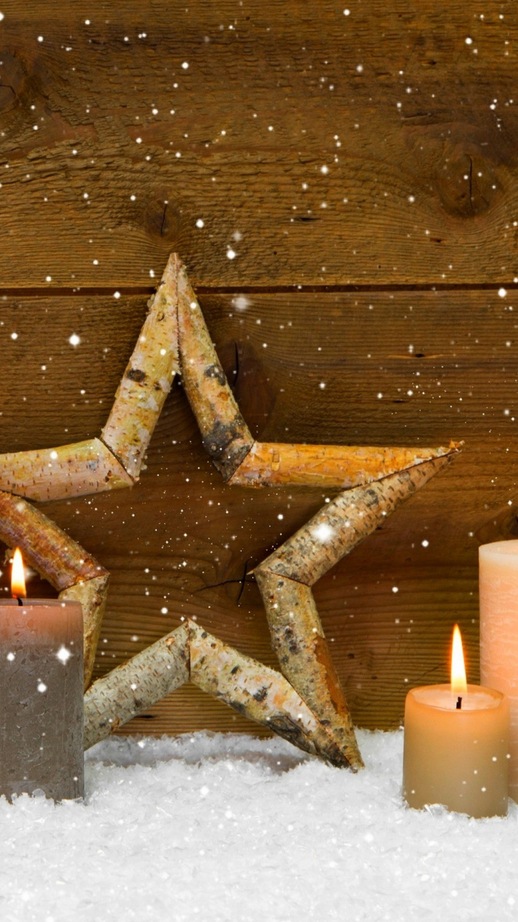 Le Jour De Noël, Hiver, Neige, Éclairage, Bougie. Wallpaper in 750x1334 Resolution