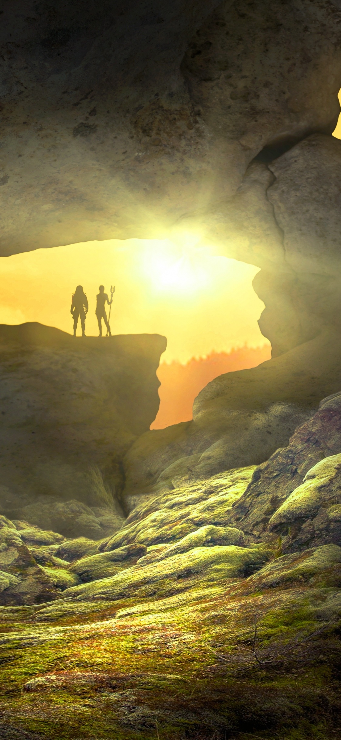幻想, 光, 洞穴, 形成, 空间 壁纸 1125x2436 允许