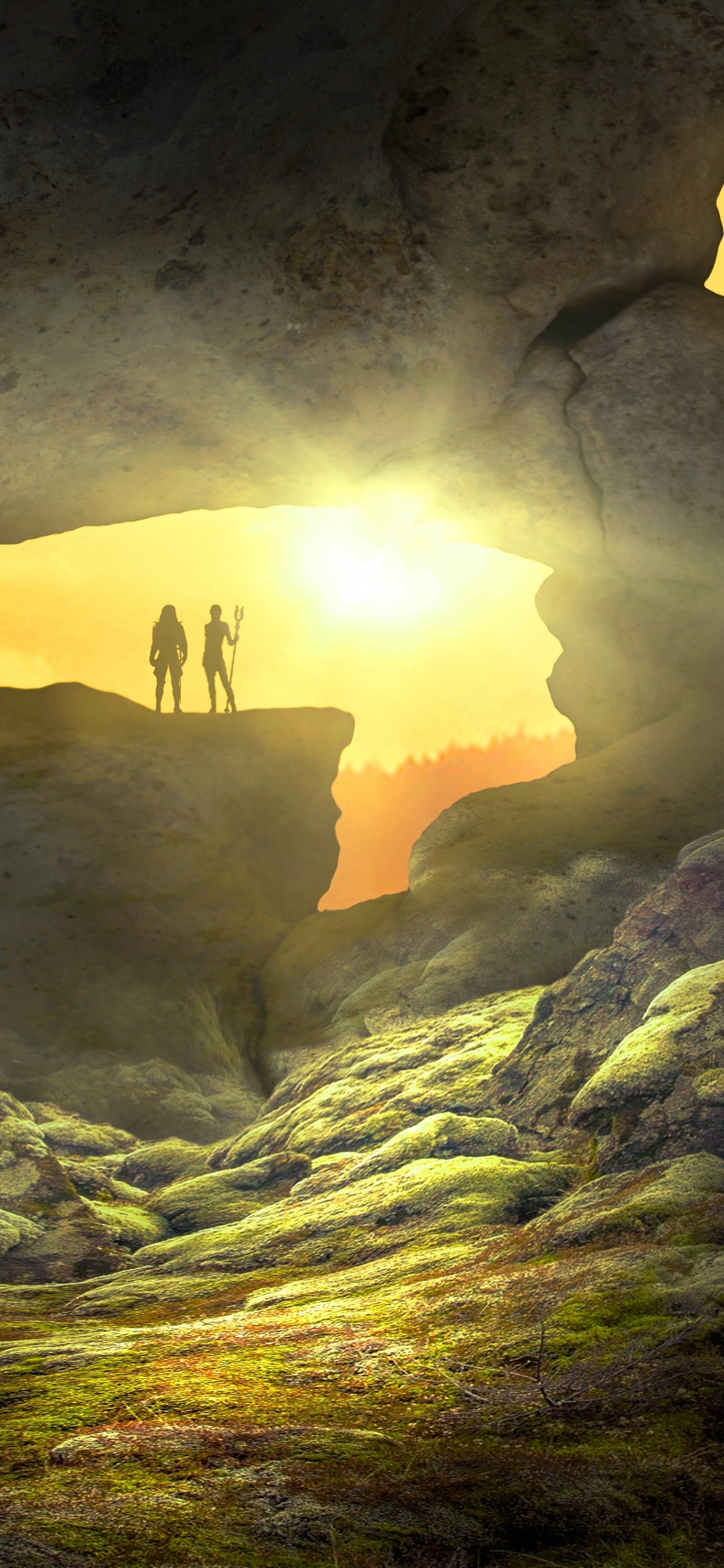 Peinture Abstraite Jaune et Verte. Wallpaper in 1242x2688 Resolution