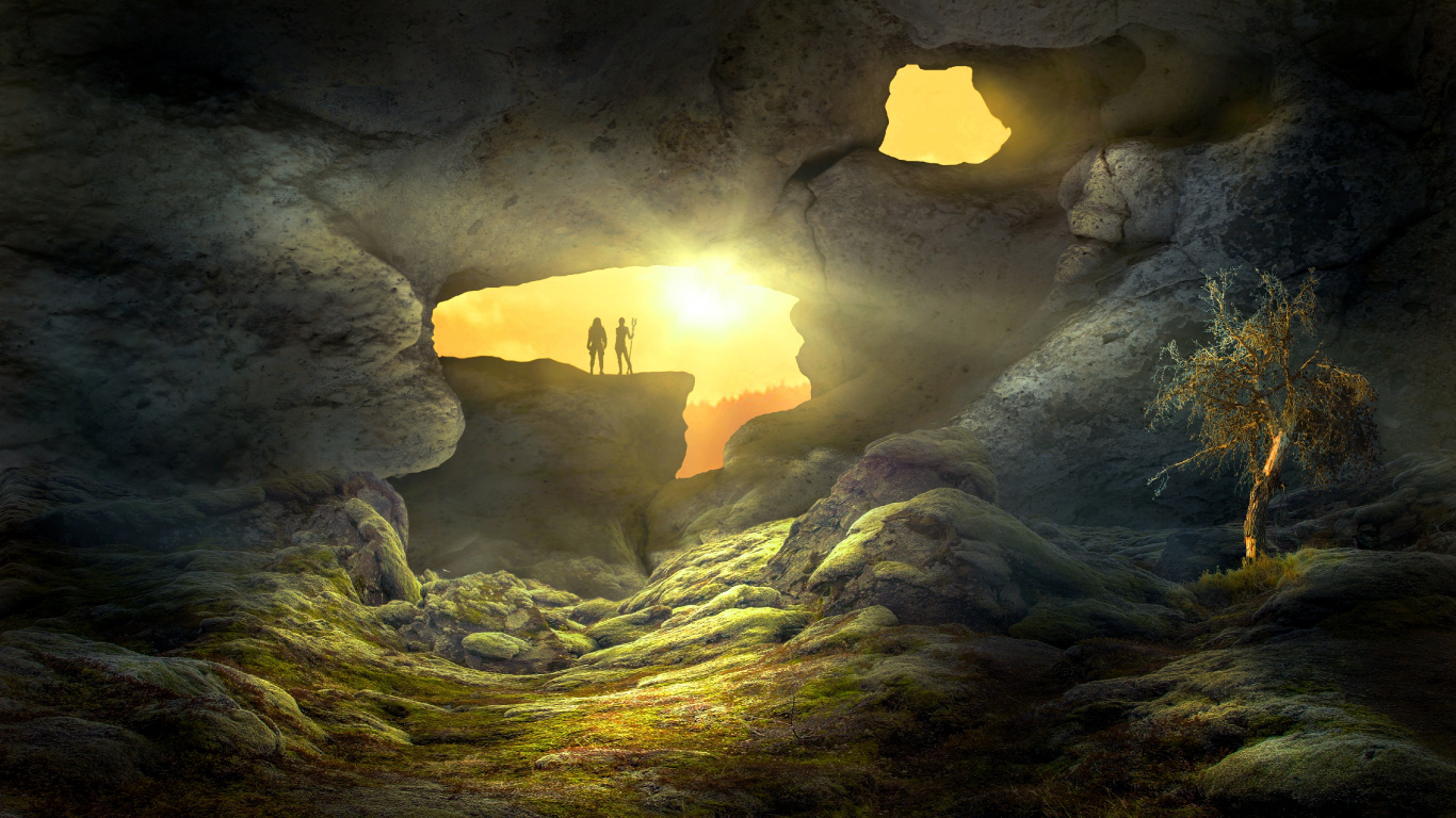 Peinture Abstraite Jaune et Verte. Wallpaper in 1366x768 Resolution