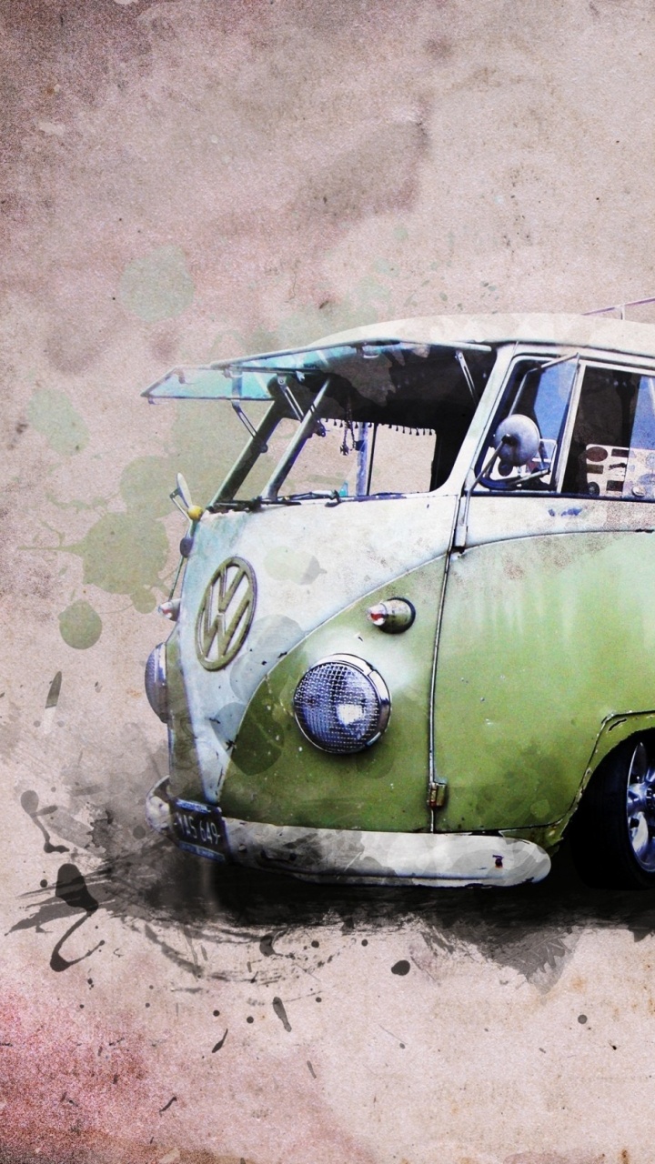 Volkswagen T-1 Vert et Blanc. Wallpaper in 720x1280 Resolution
