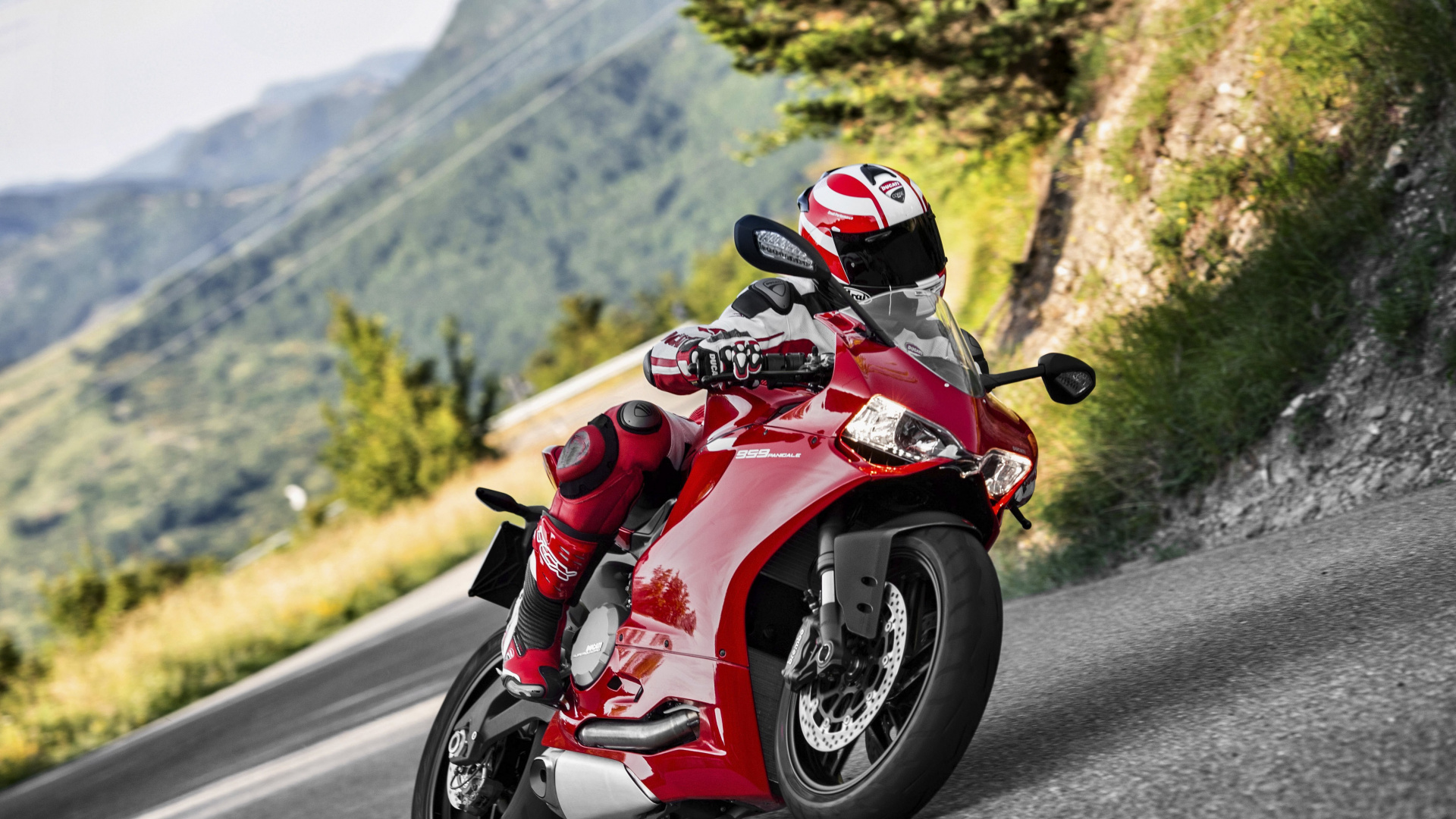 Red and White Sports Bike on Road During Daytime. Wallpaper in 1920x1080 Resolution