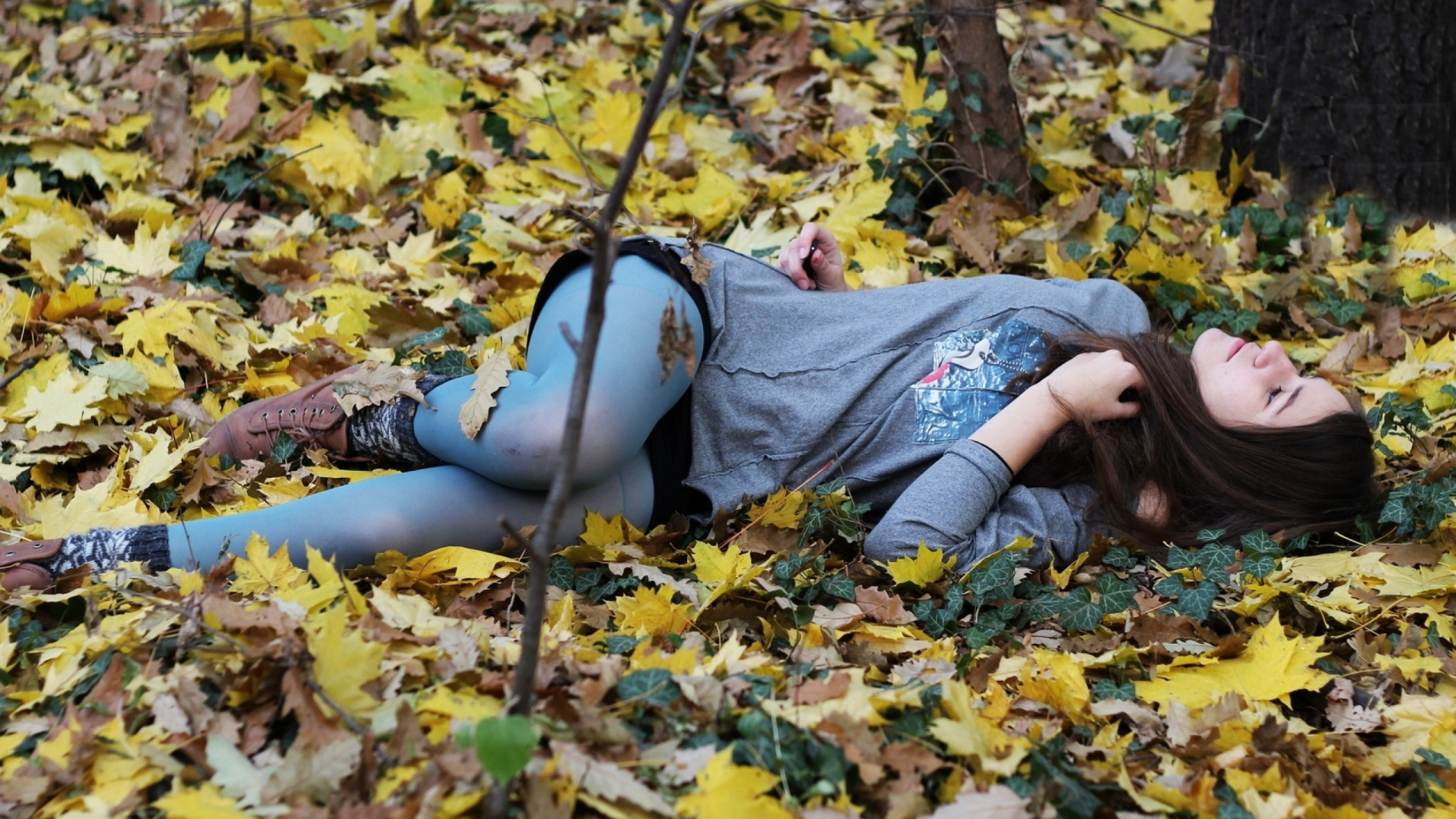 Autumn, Yellow, Deciduous, Plant, Woman. Wallpaper in 1920x1080 Resolution