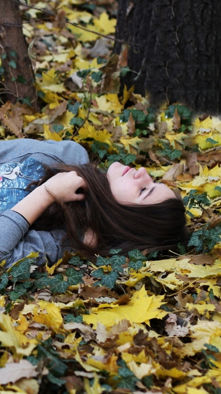 Autumn, Yellow, Deciduous, Plant, Woman. Wallpaper in 750x1334 Resolution