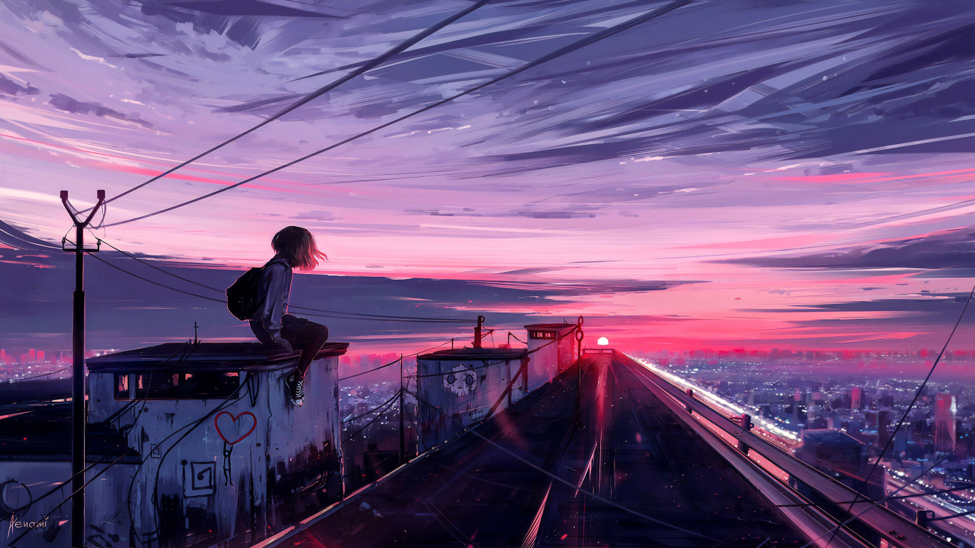 Anime-Landschaft, Anime, Landschaftsmalerei, Kunst, Malerei. Wallpaper in 1366x768 Resolution