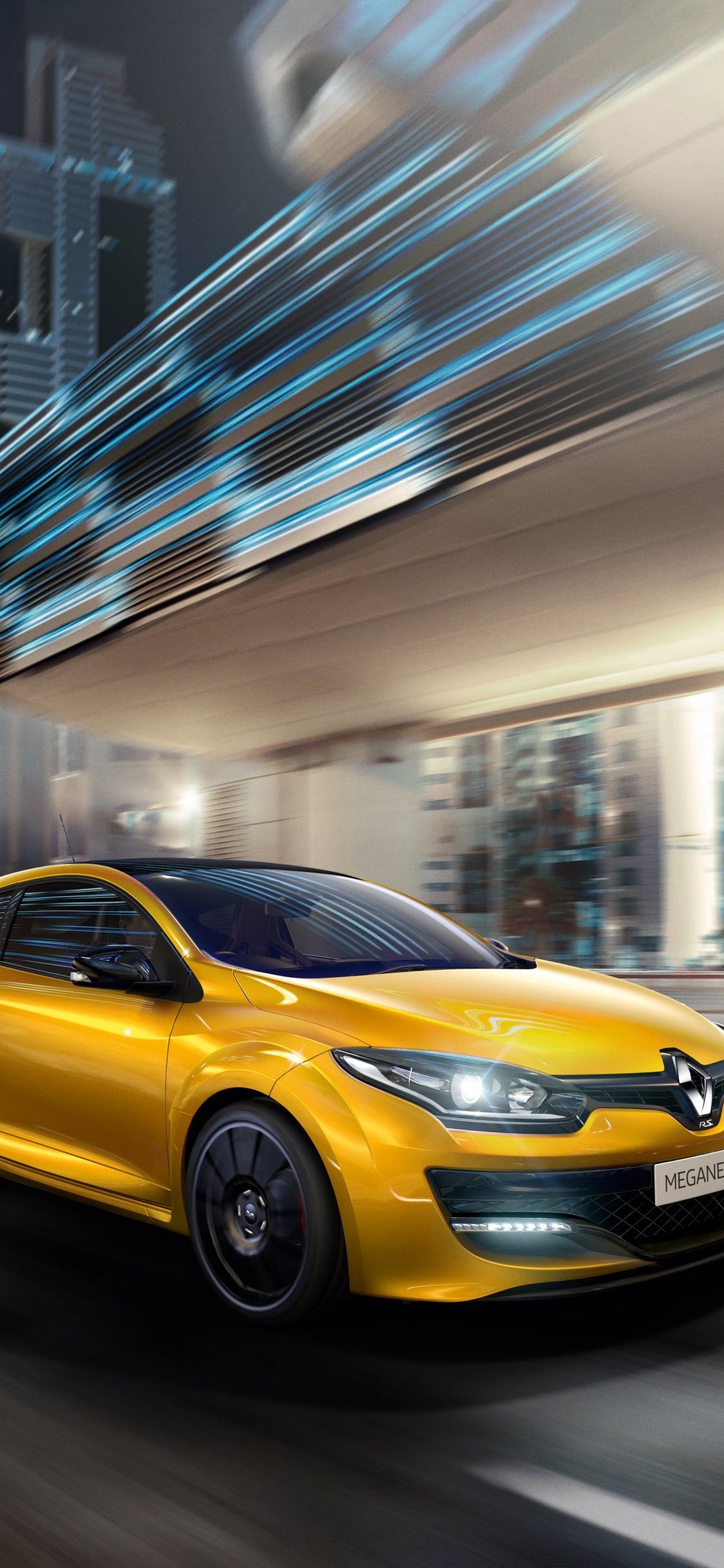 Gelbes Auto Auf Der Straße Während Der Nachtzeit. Wallpaper in 1125x2436 Resolution