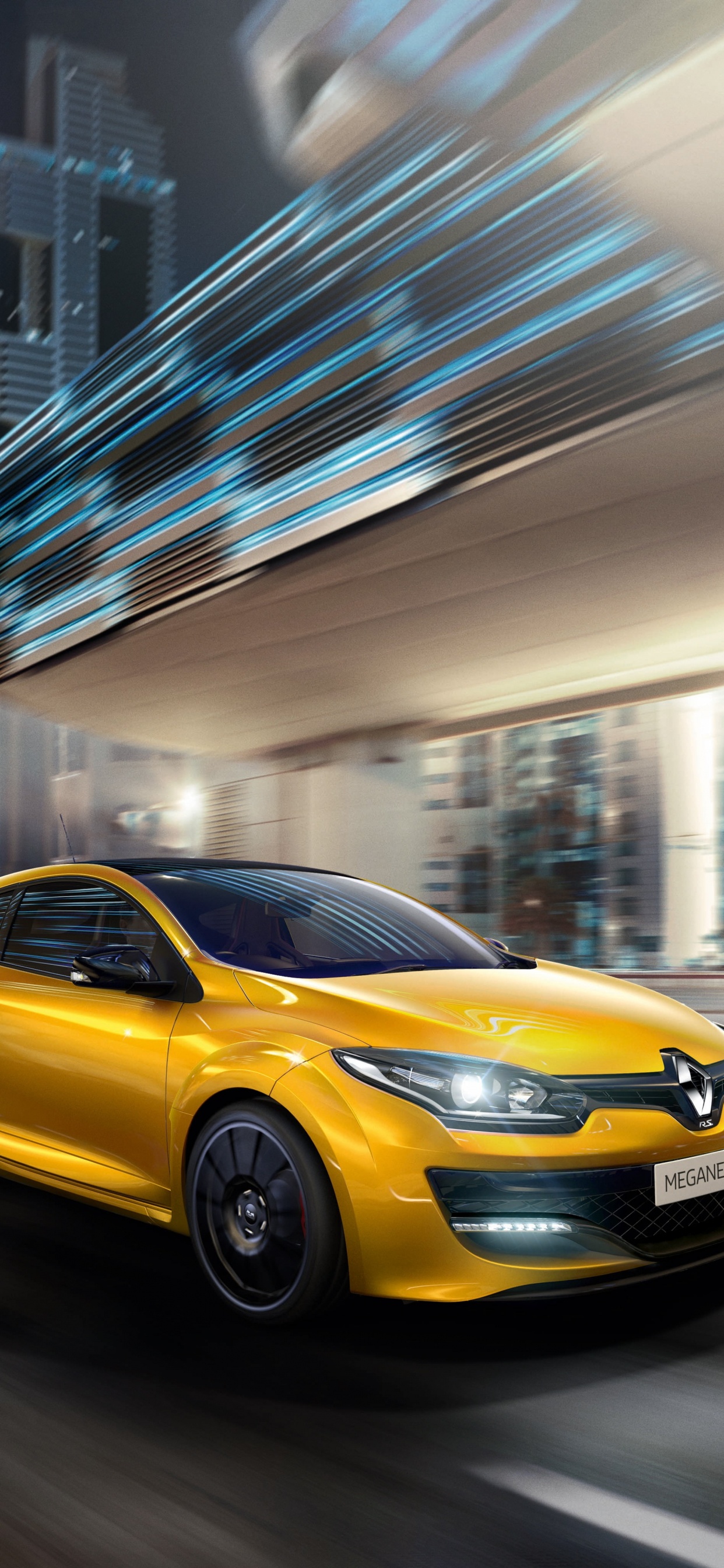 Coche Amarillo en la Carretera Durante la Noche. Wallpaper in 1242x2688 Resolution