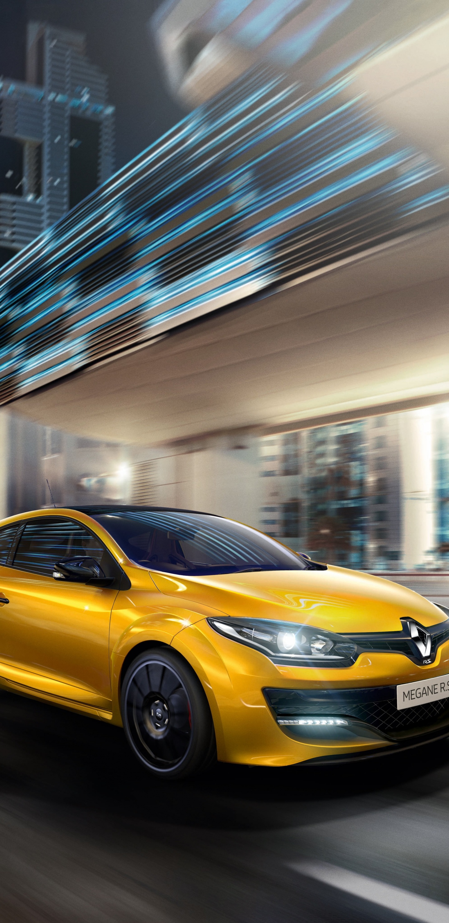 Voiture Jaune Sur Route Pendant la Nuit. Wallpaper in 1440x2960 Resolution