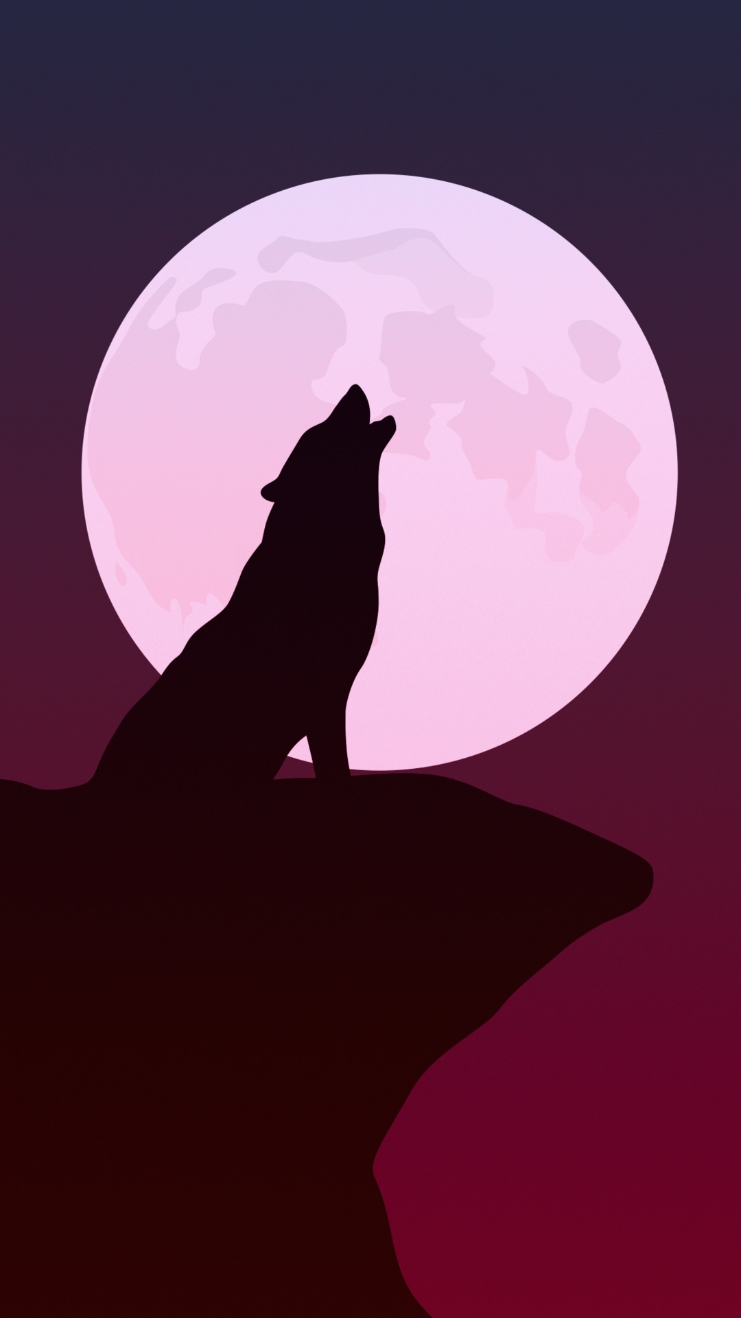 Heulende Wolfssilhouette, Wolf, Howling, Minimalismus, Kunst. Wallpaper in 1080x1920 Resolution