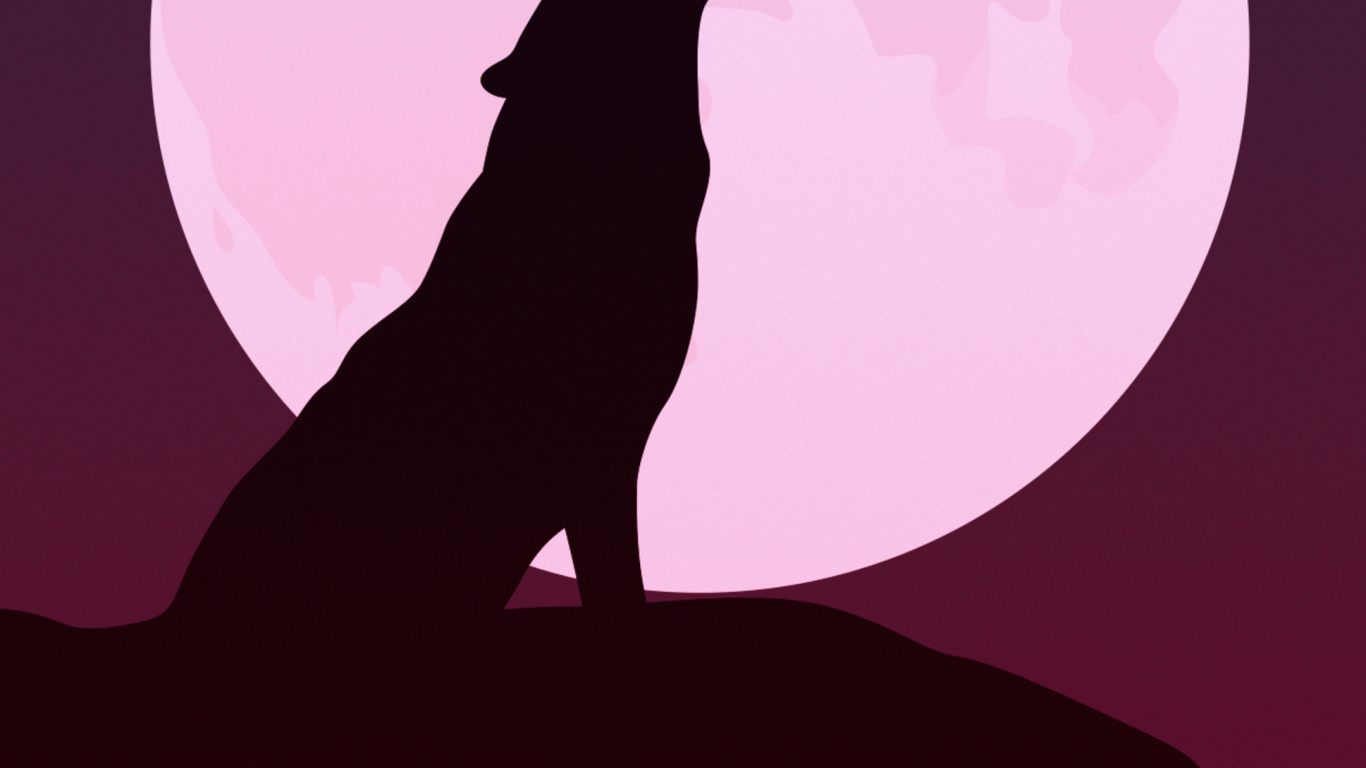 Heulende Wolfssilhouette, Wolf, Howling, Minimalismus, Kunst. Wallpaper in 1366x768 Resolution