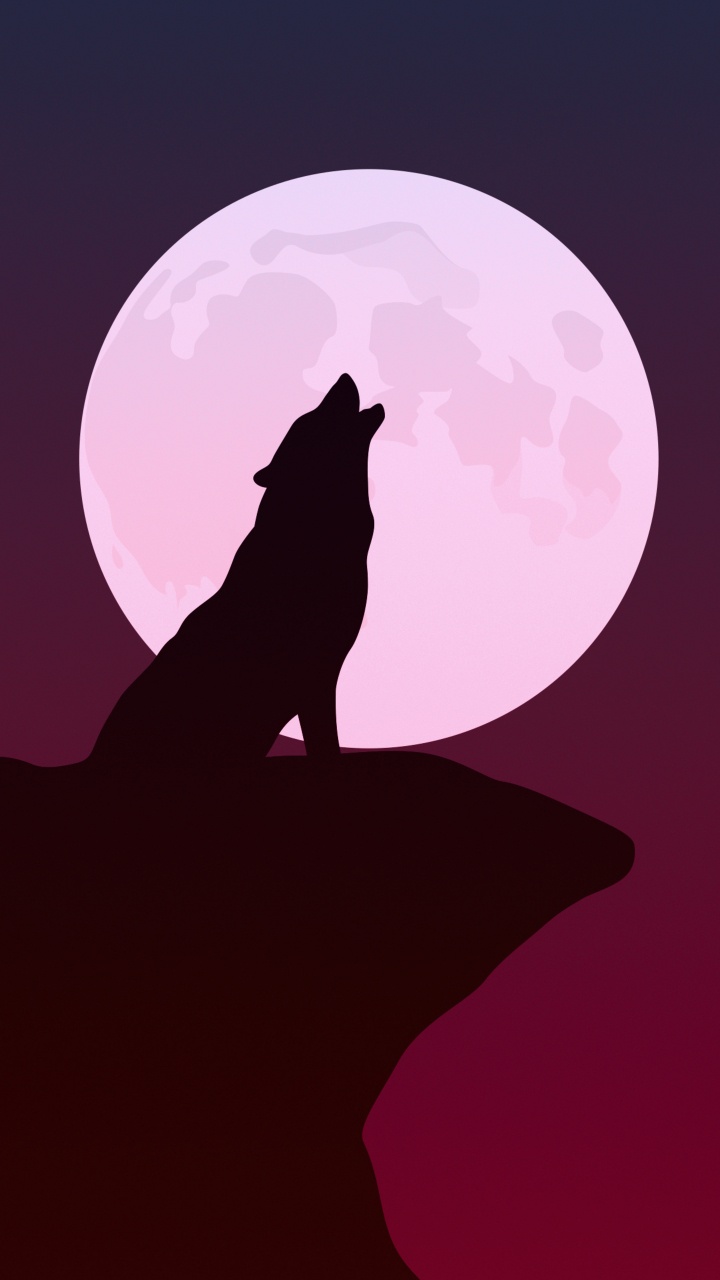 Heulende Wolfssilhouette, Wolf, Howling, Minimalismus, Kunst. Wallpaper in 720x1280 Resolution