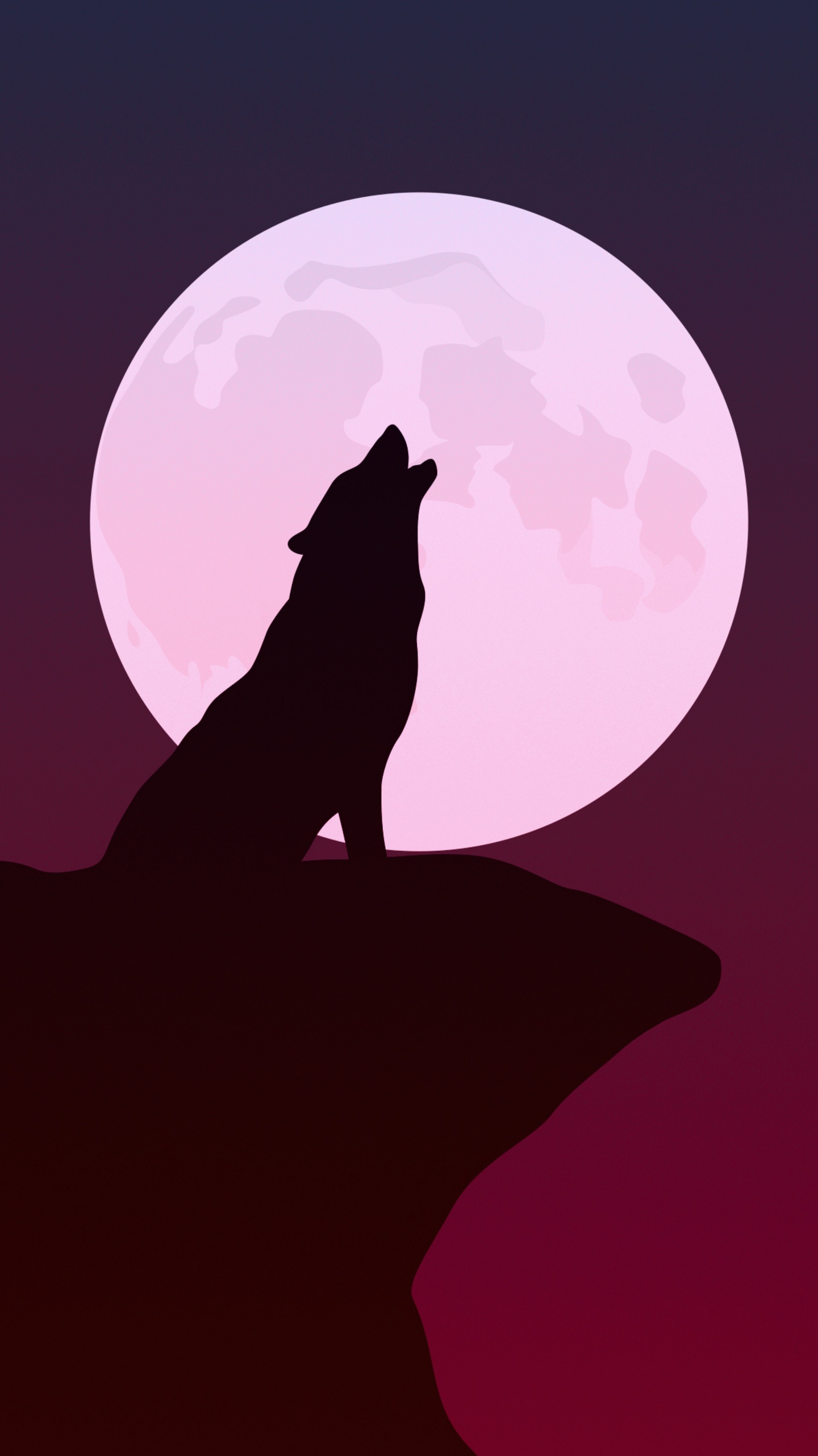 Howling Wolf Silhouette, Wolf, Howling, Minimalism, Art. Wallpaper in 1440x2560 Resolution