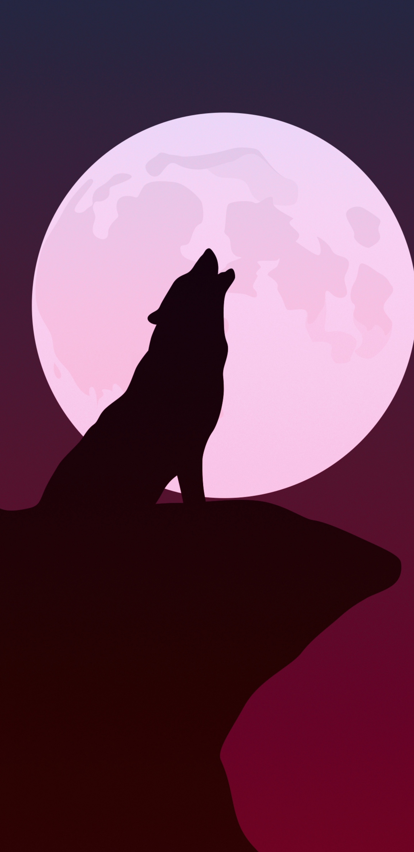 Silhouette de Loup Hurlant, Minimalisme, Art, L'art Numérique, Graphique. Wallpaper in 1440x2960 Resolution