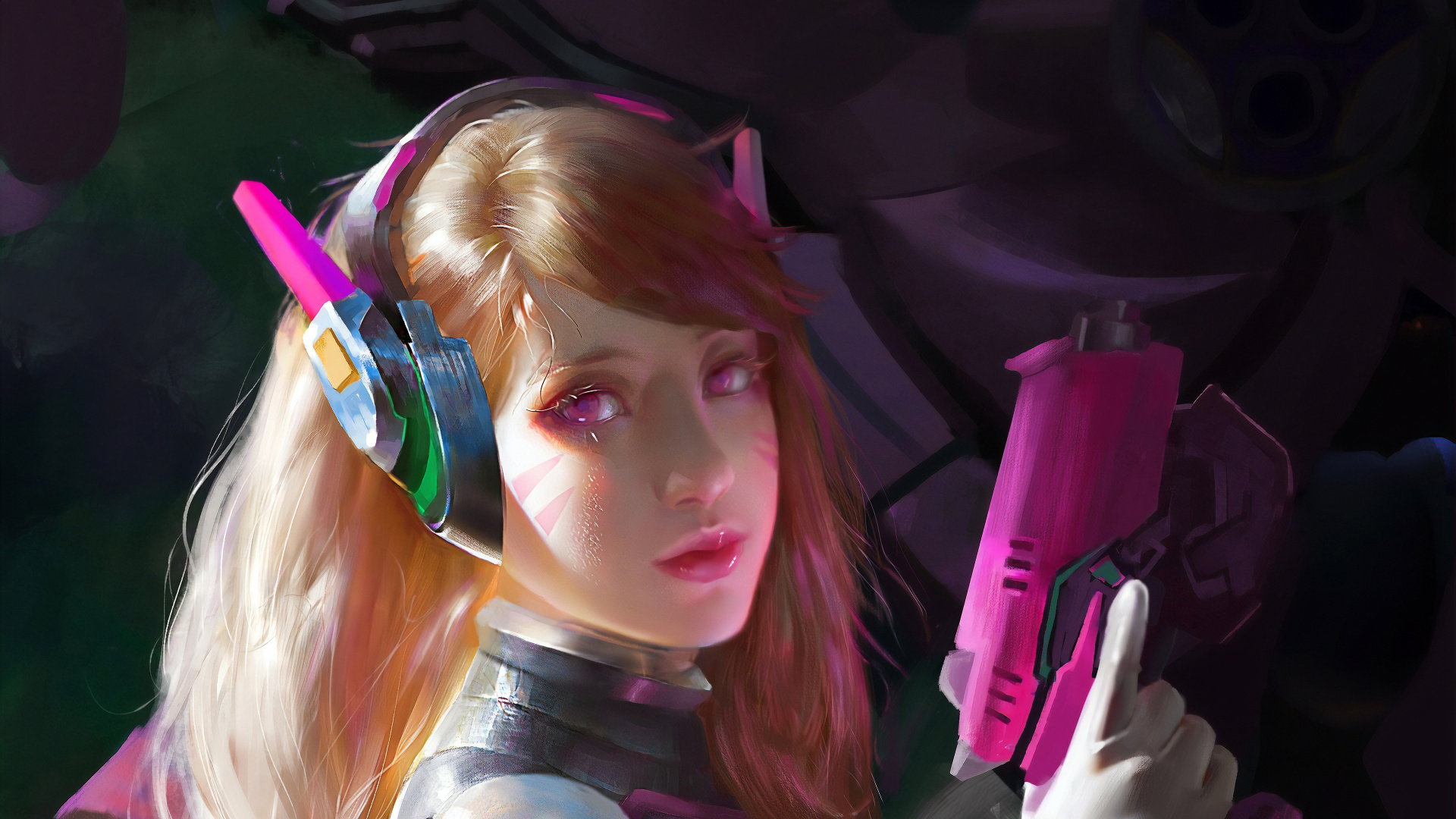 Overwatch, Hair, Pink, Beauty, Audio Equipment. Wallpaper in 1920x1080 Resolution