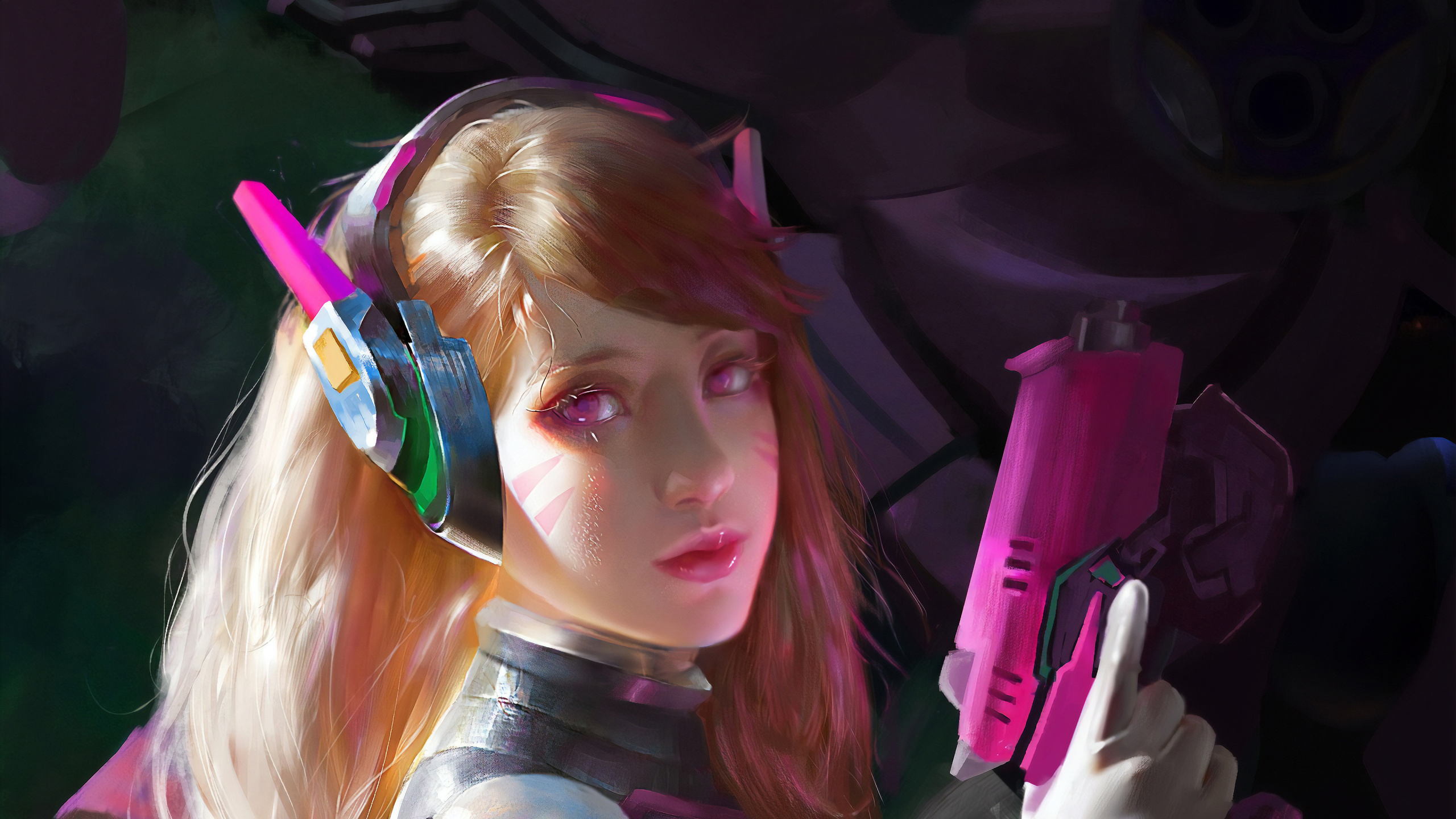 Overwatch, Hair, Pink, Beauty, Audio Equipment. Wallpaper in 2560x1440 Resolution