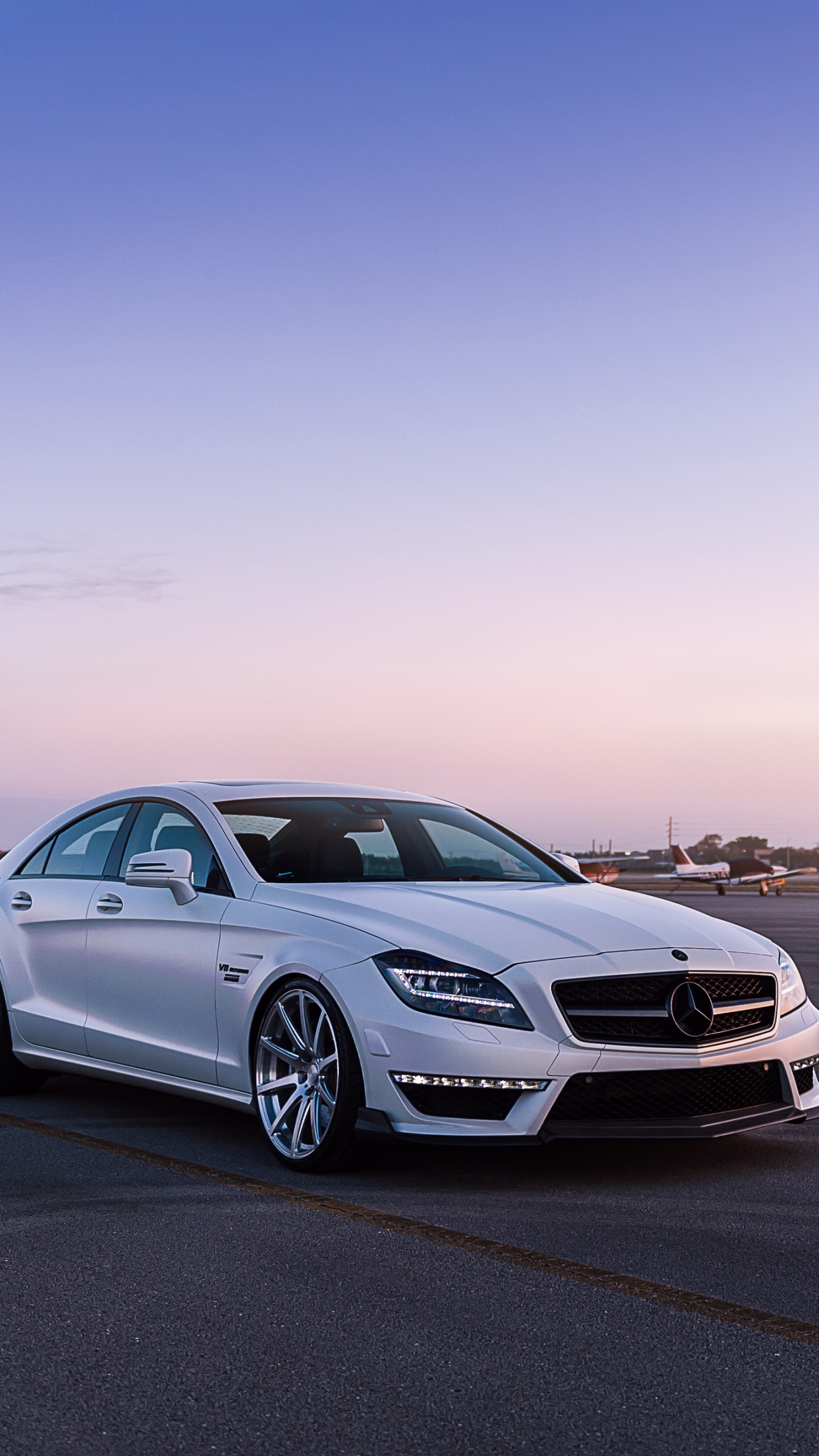 Silver Mercedes Benz Coupe on Road During Sunset. Wallpaper in 1440x2560 Resolution