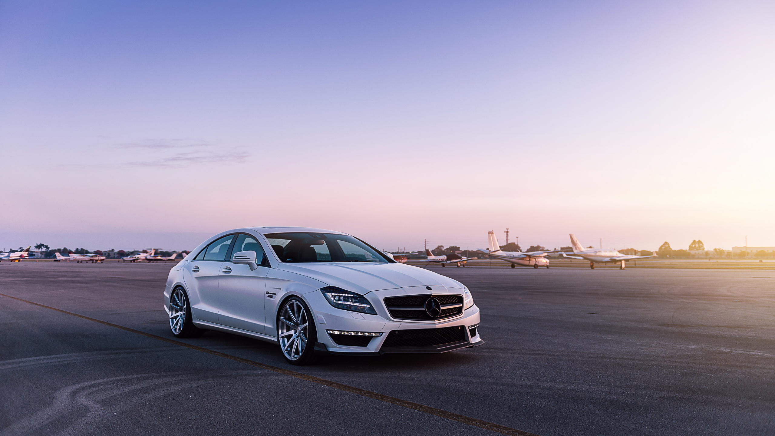 Silver Mercedes Benz Coupe on Road During Sunset. Wallpaper in 2560x1440 Resolution