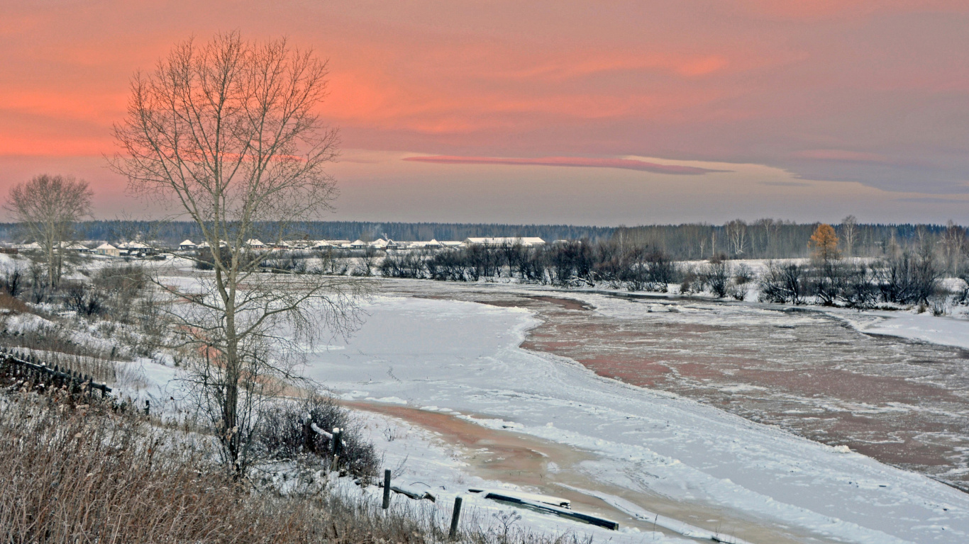 冬天, 冻结, 早上, 晚上, 天空 壁纸 1366x768 允许